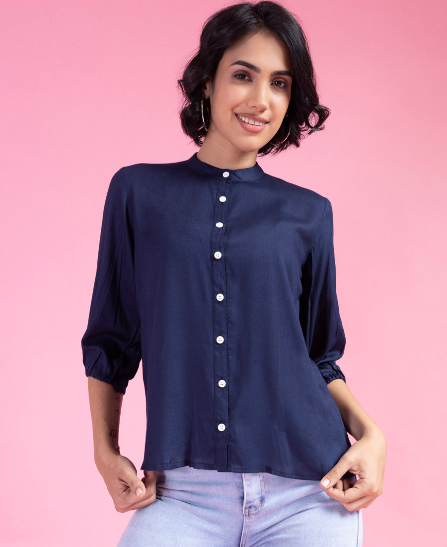 Graceful Navy Blue Color Plain Shirt