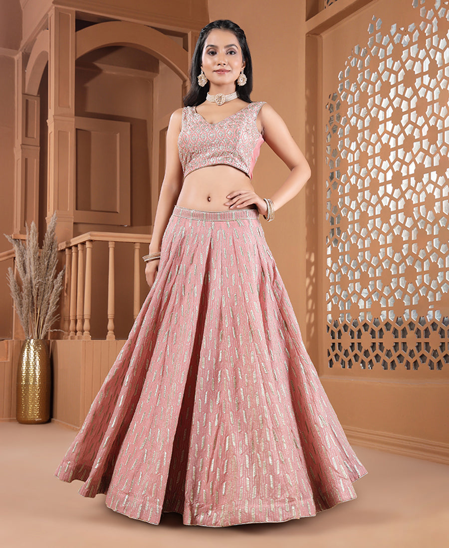 Baby Pink Color Sequins Embroidery Work Semi-Stiched Lehenga Choli