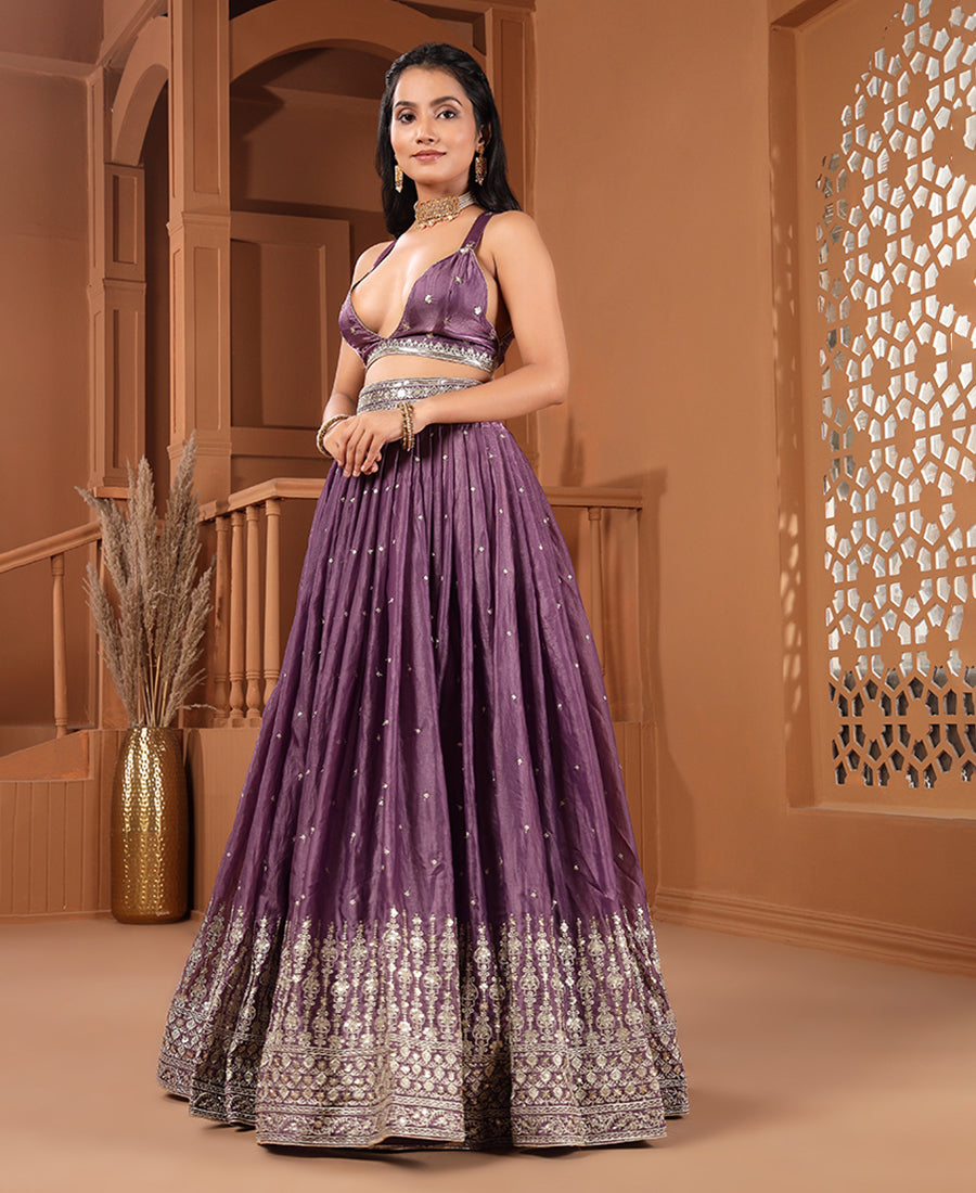 Dusky Purple Sequins Work Semi-stiched Lehenga Choli