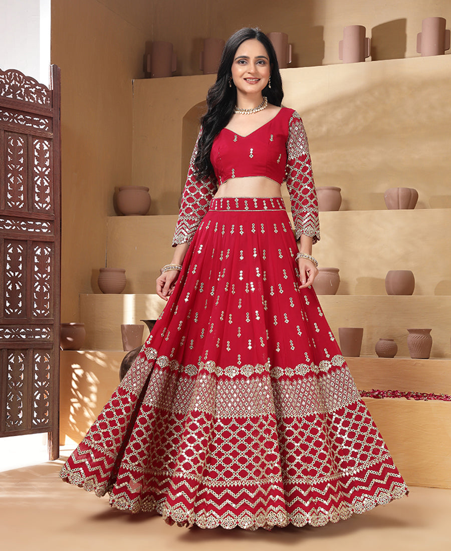 Red Color 9mm Sequins Embroidered Lehenga Choli