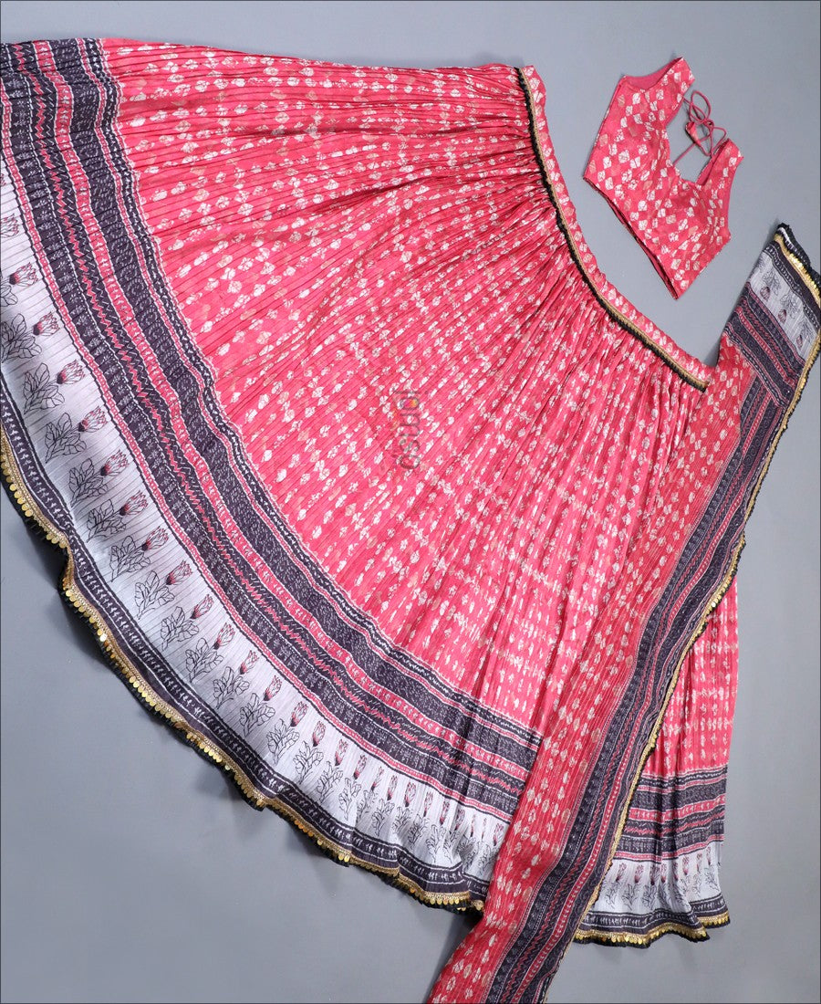 Party Wear Silk Printed Pink Colored Lehenga Choli