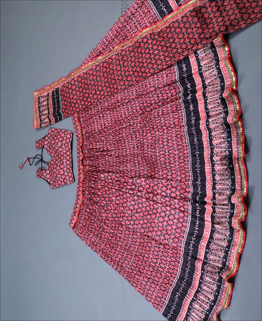 Silk Printed Crushed Multi Colored Lehenga Choli