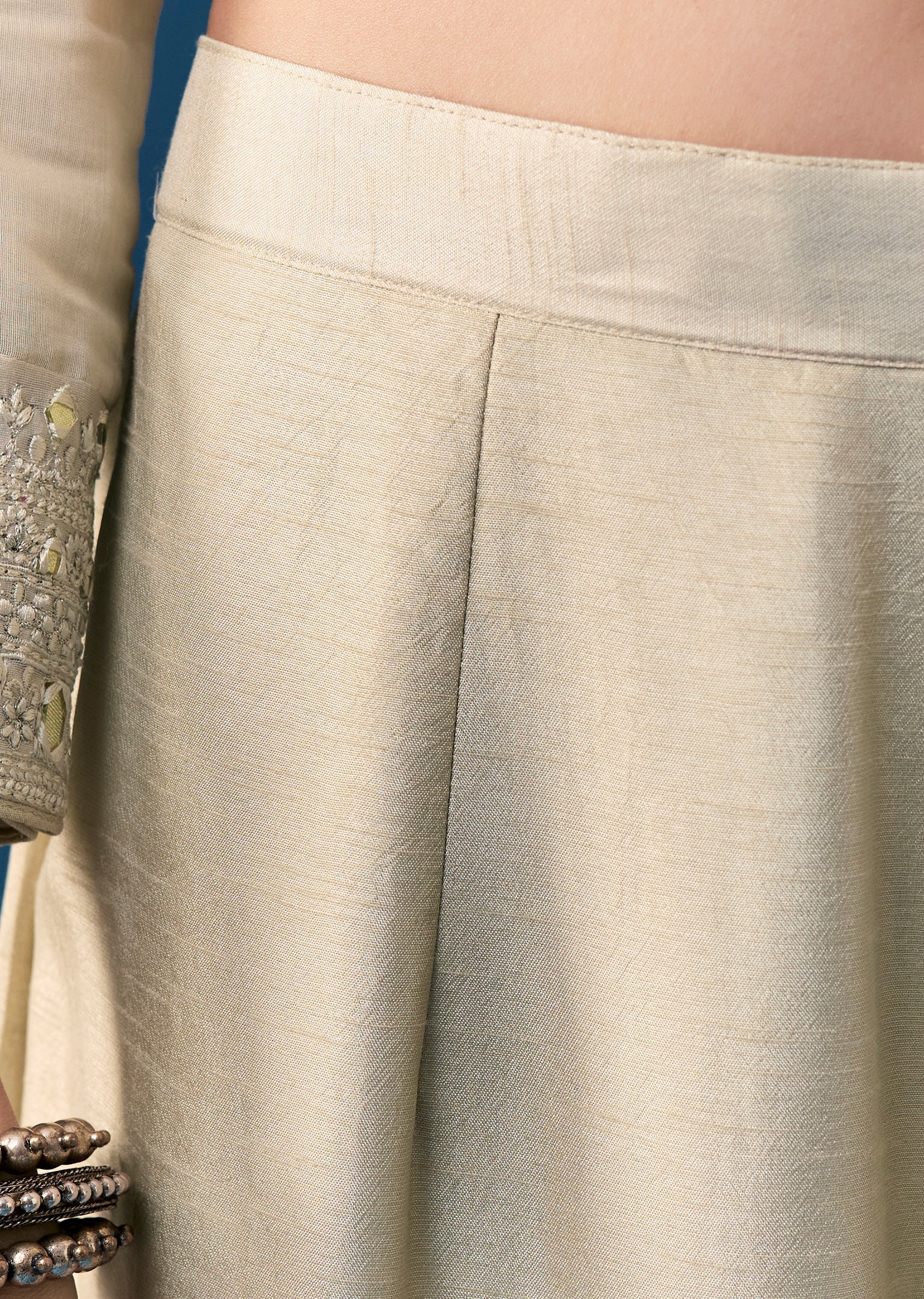 Beige Chanderi Anarkali Set With Mirror And Sequins Work