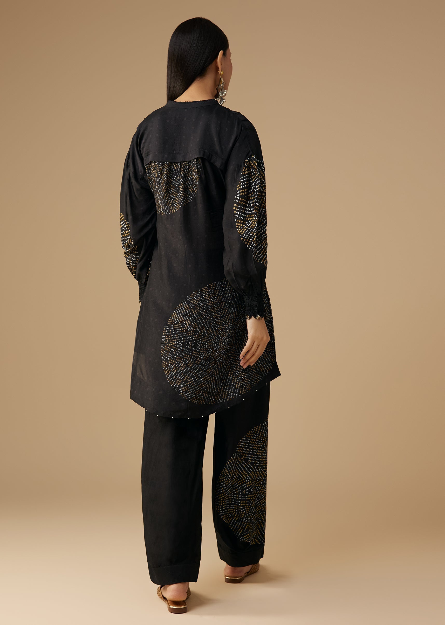 Black Bandhani Printed Silk Kurta Pant Set