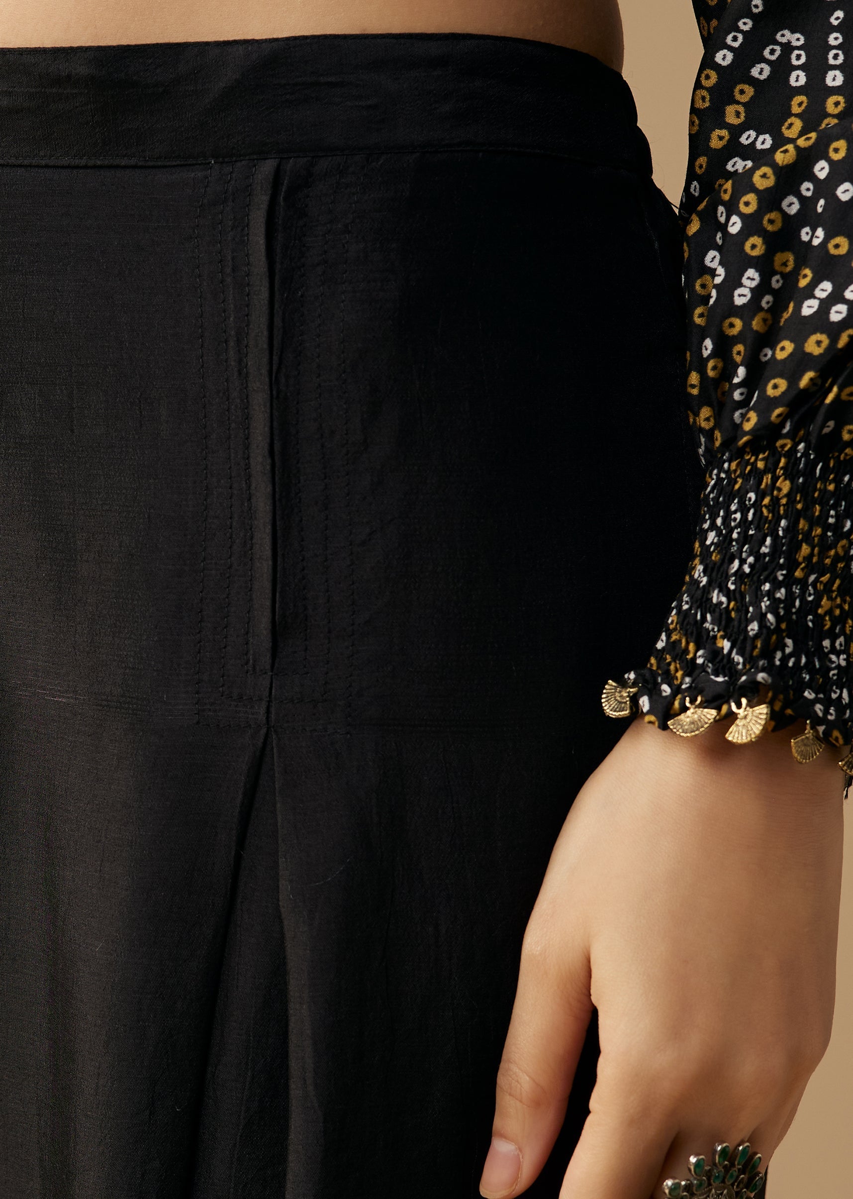 Black Bandhani Printed Silk Kurta Pant Set