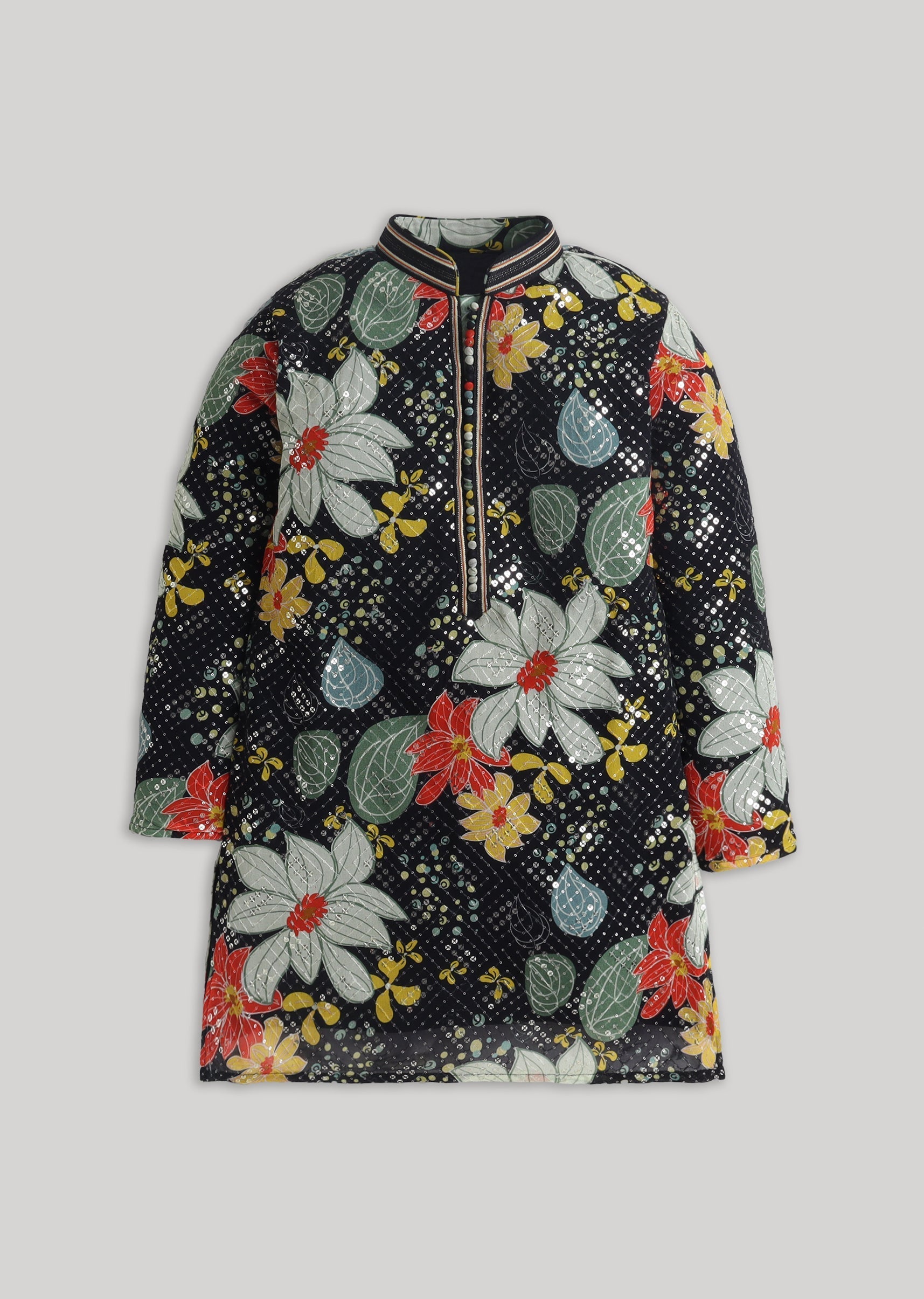 Black Floral Georgette Kurta Set With Sequin Work