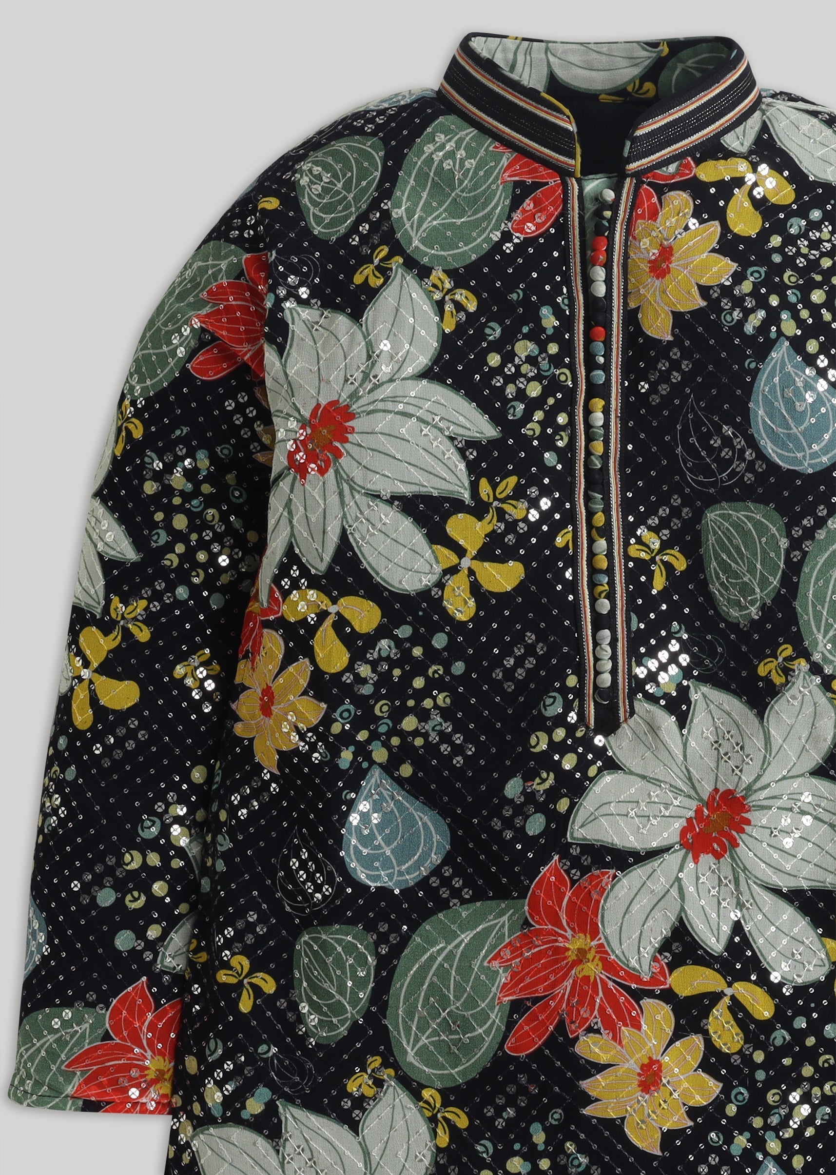 Black Floral Georgette Kurta Set With Sequin Work