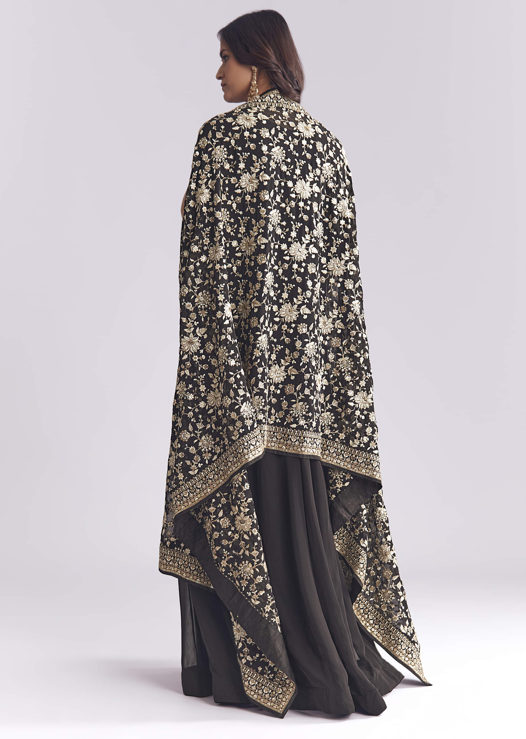 Black Georgette Anarkali Suit With Thread And Sequins Work