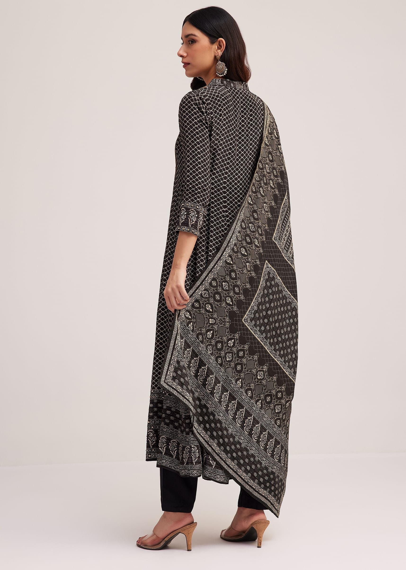 Black Printed Anarkali Set With Dupatta