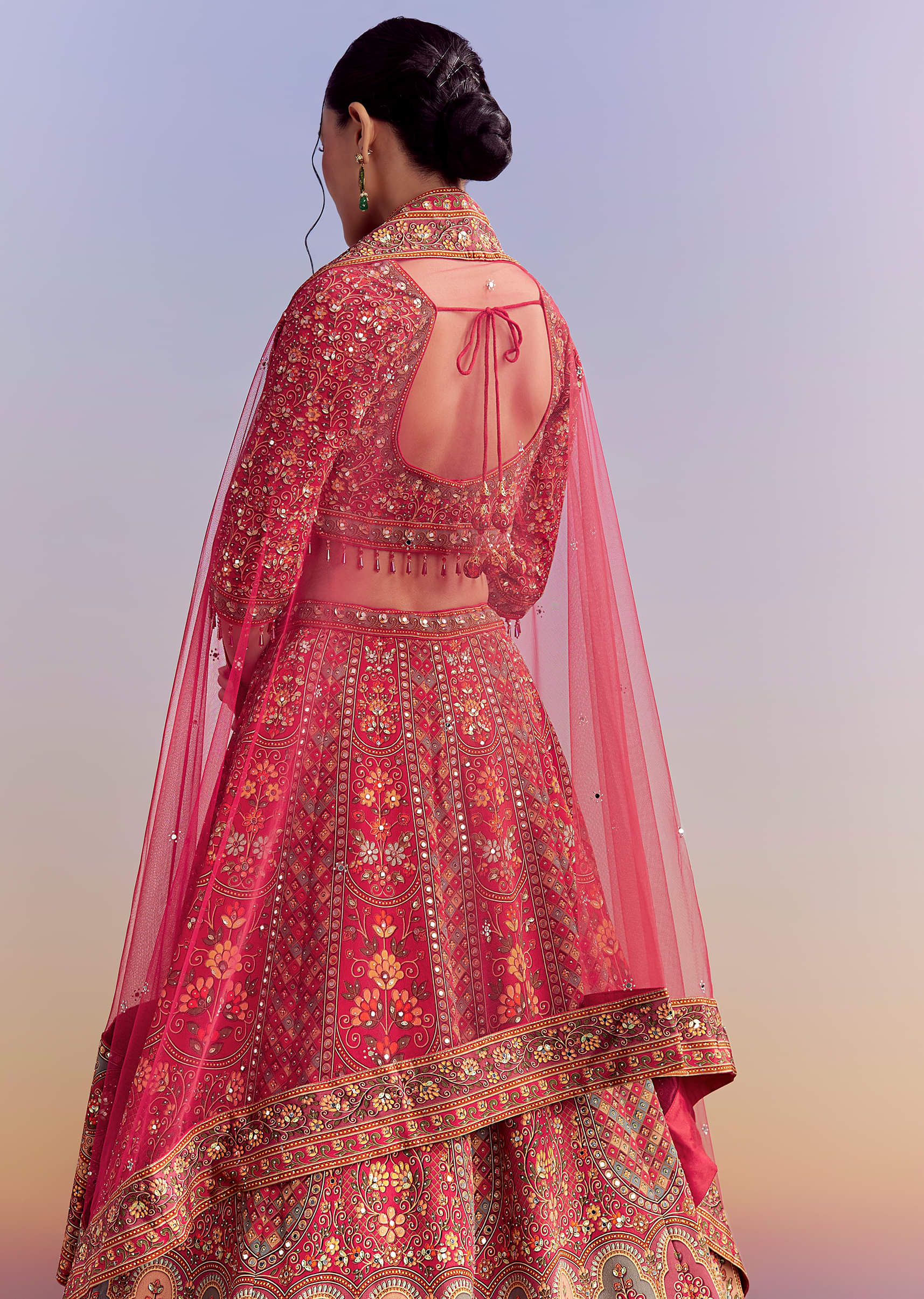 Crimson Red Crepe Printed Bridesmaid Lehenga With Embroidery