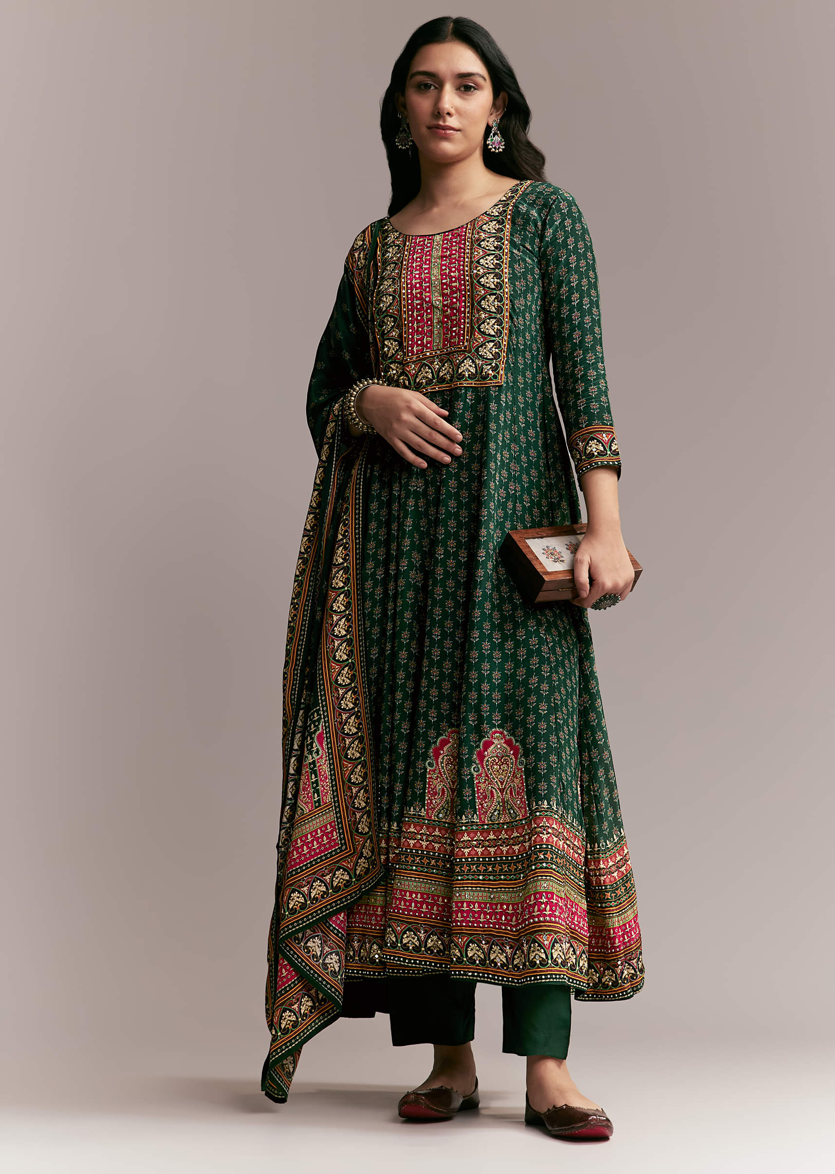 Green Printed Anarkali Set
