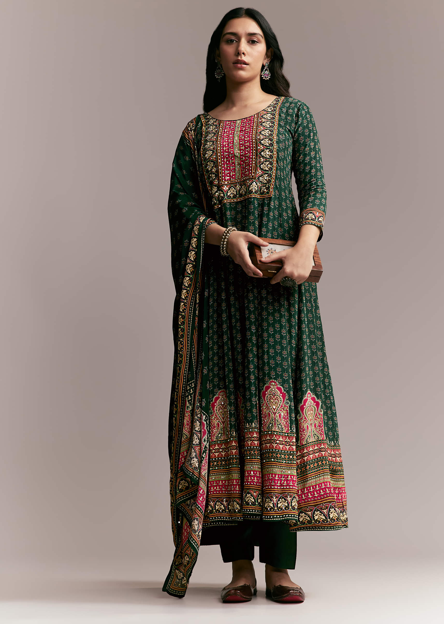 Green Printed Anarkali Set