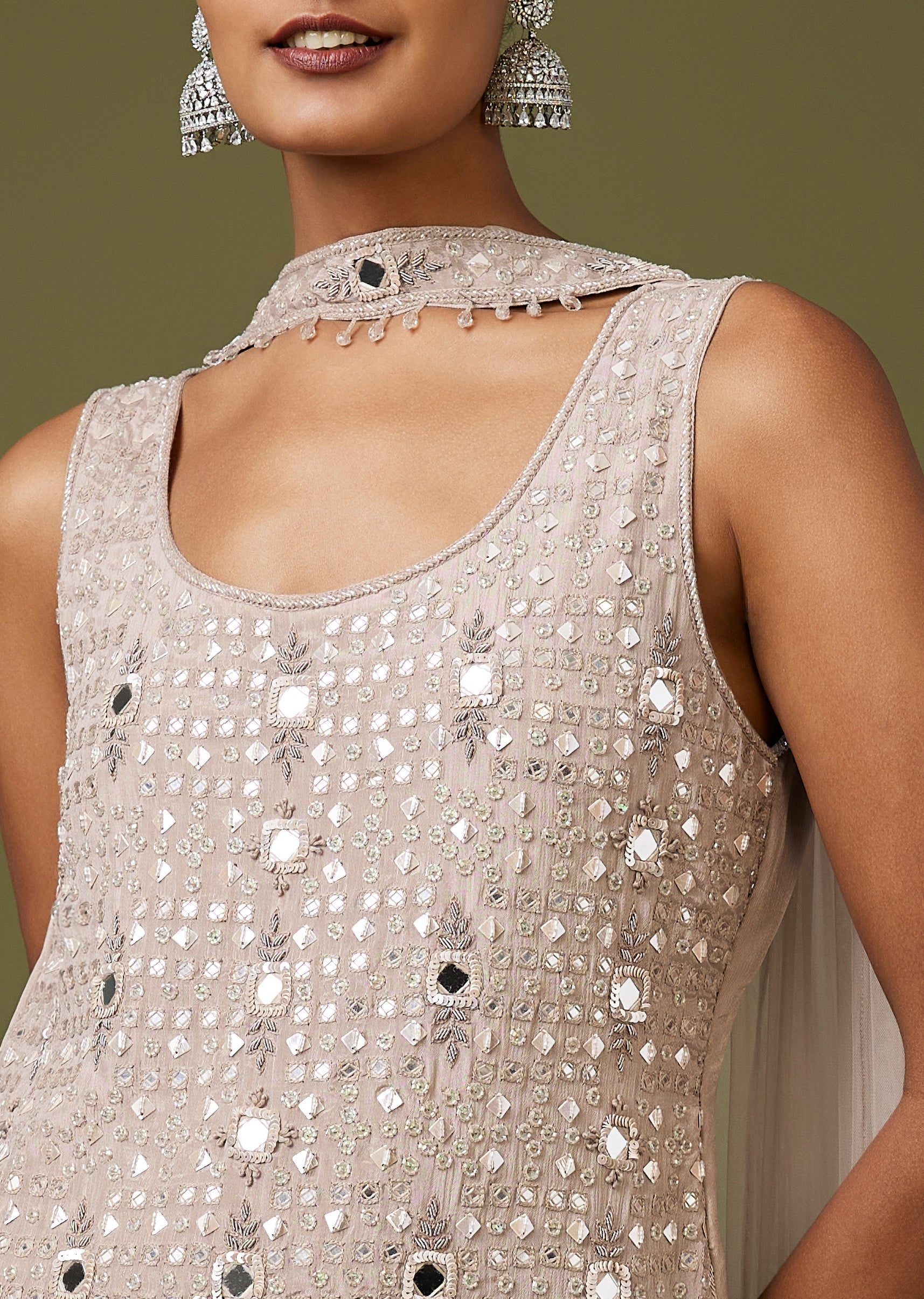 Grey Mirror Sequin Sharara Set