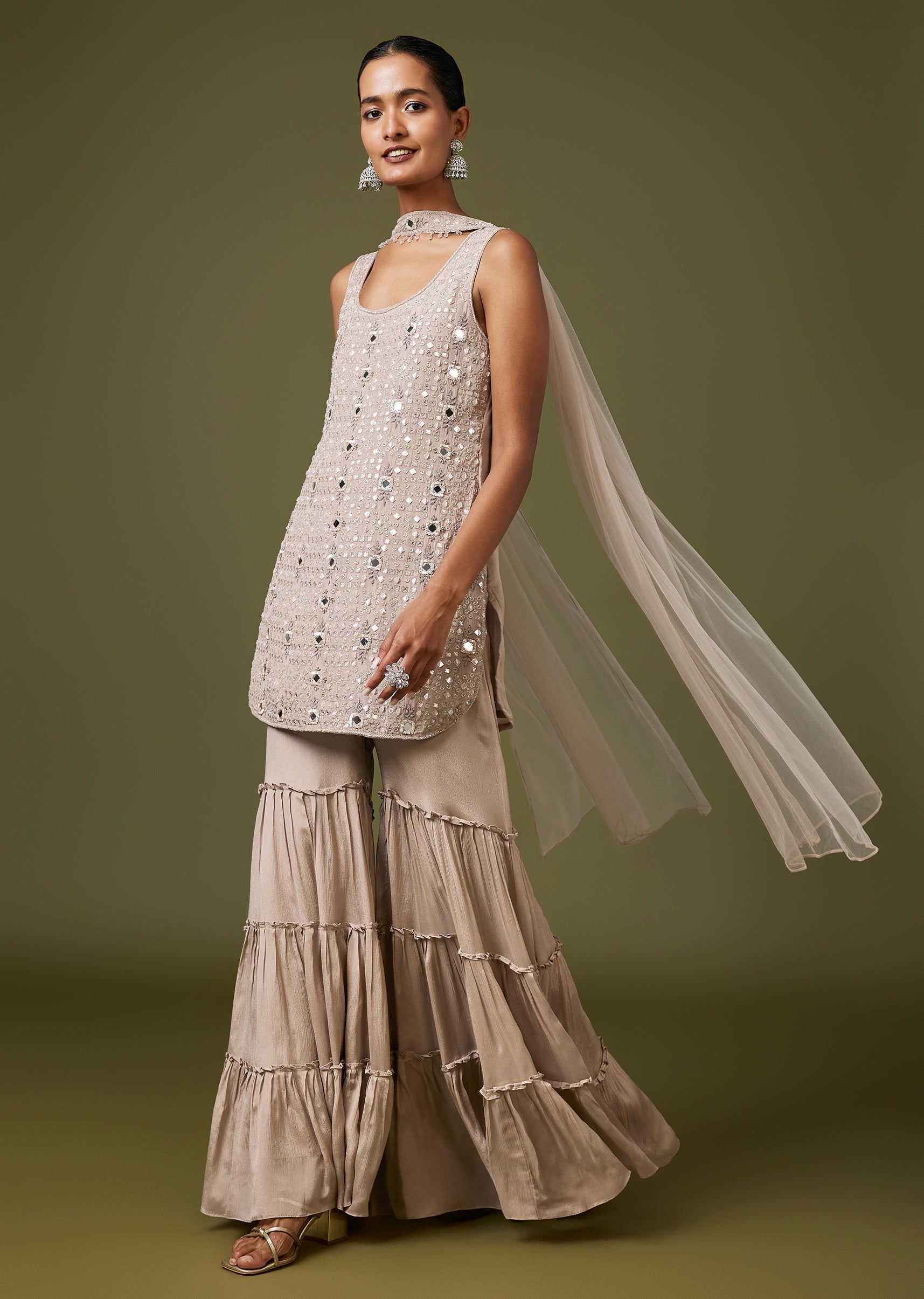 Grey Mirror Sequin Sharara Set