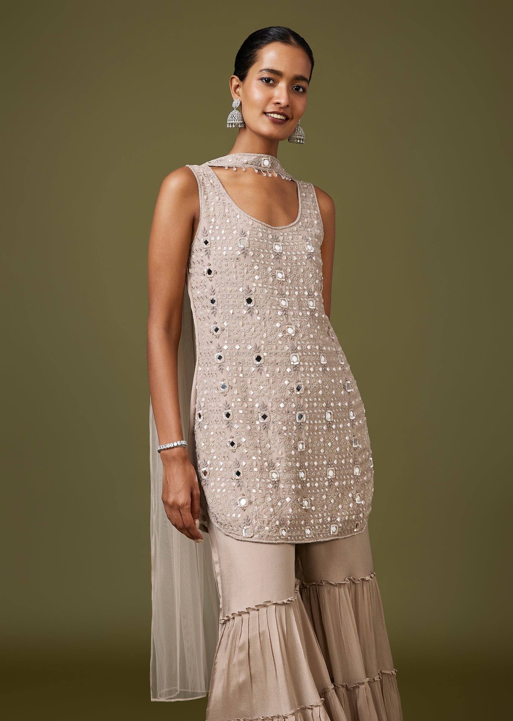 Grey Mirror Sequin Sharara Set