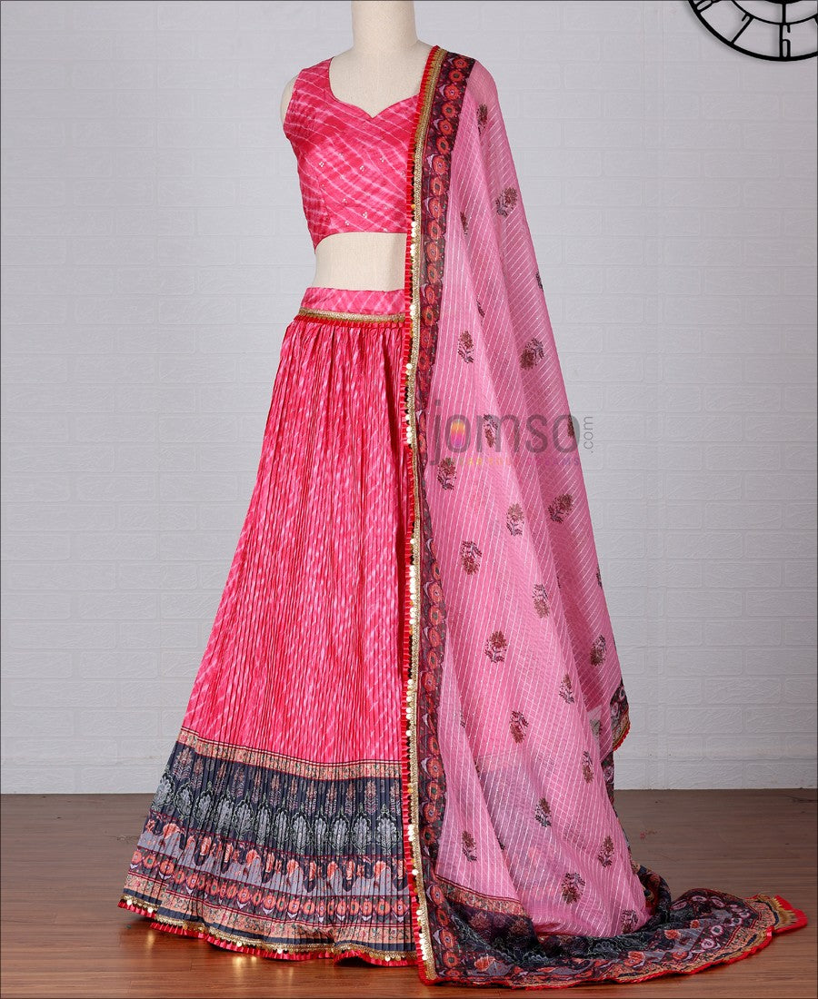 Party Wear Pink Colored Silk Printed Lehenga Choli