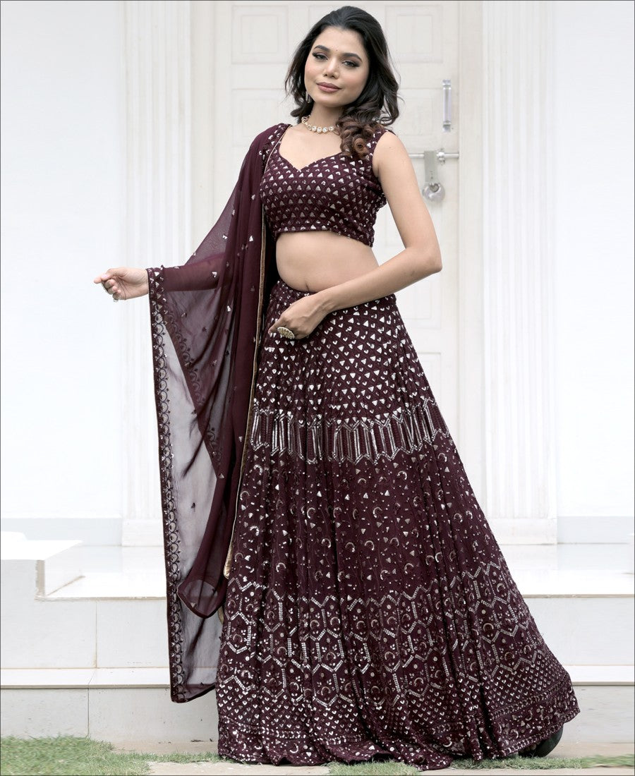 Sequence Work Party Wear Designer Brown Color Lehenga choli