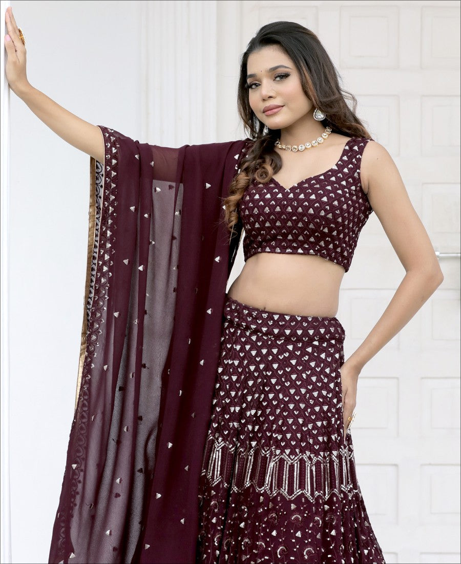 Sequence Work Party Wear Designer Brown Color Lehenga choli