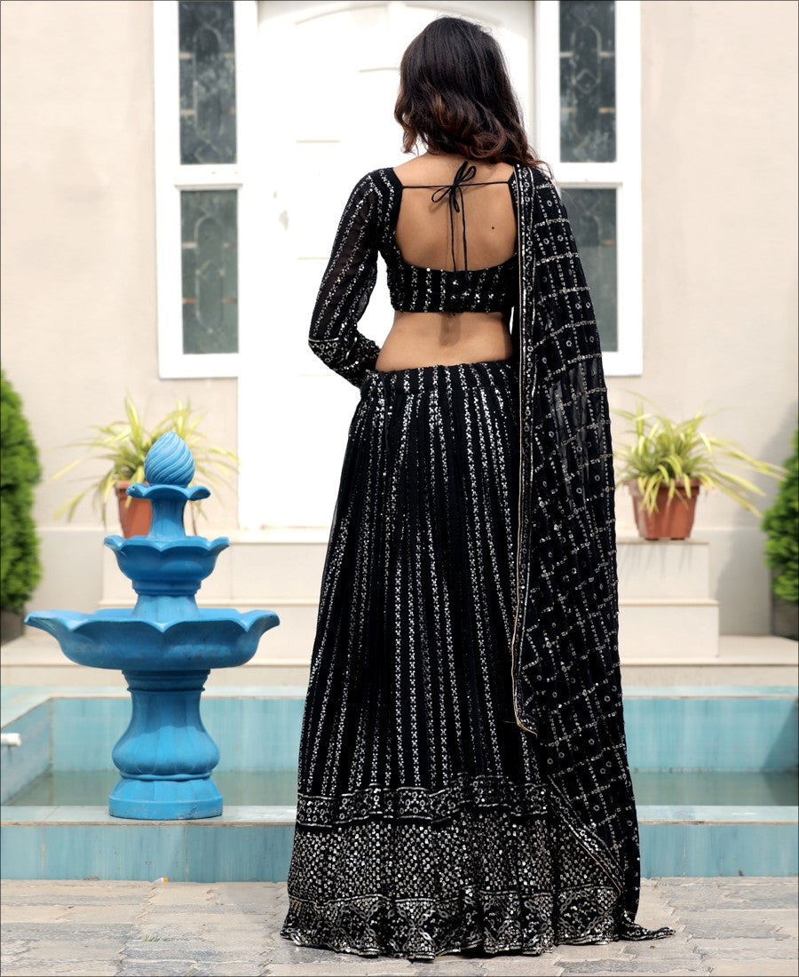 Black Color Georgette Sequence Work Designer Lehenga choli
