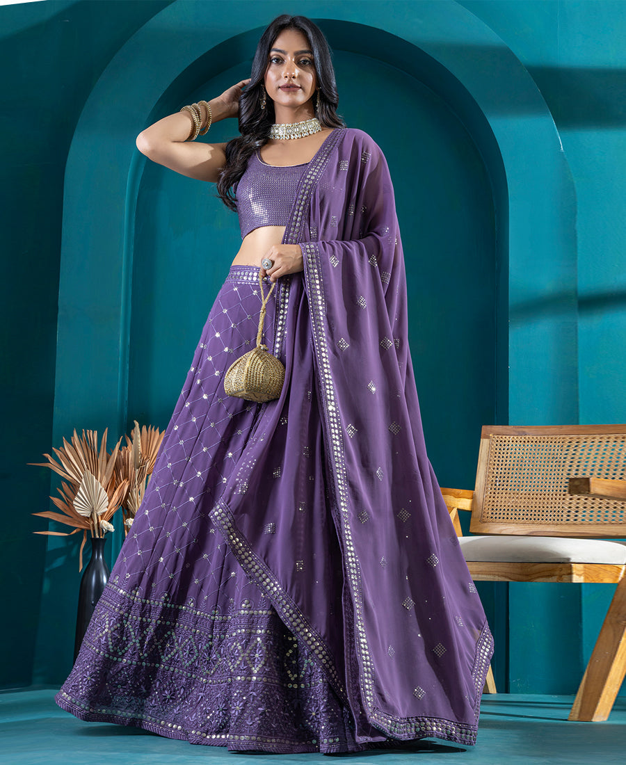 Dusty Purple Georgette Sequins Work Lehenga Choli