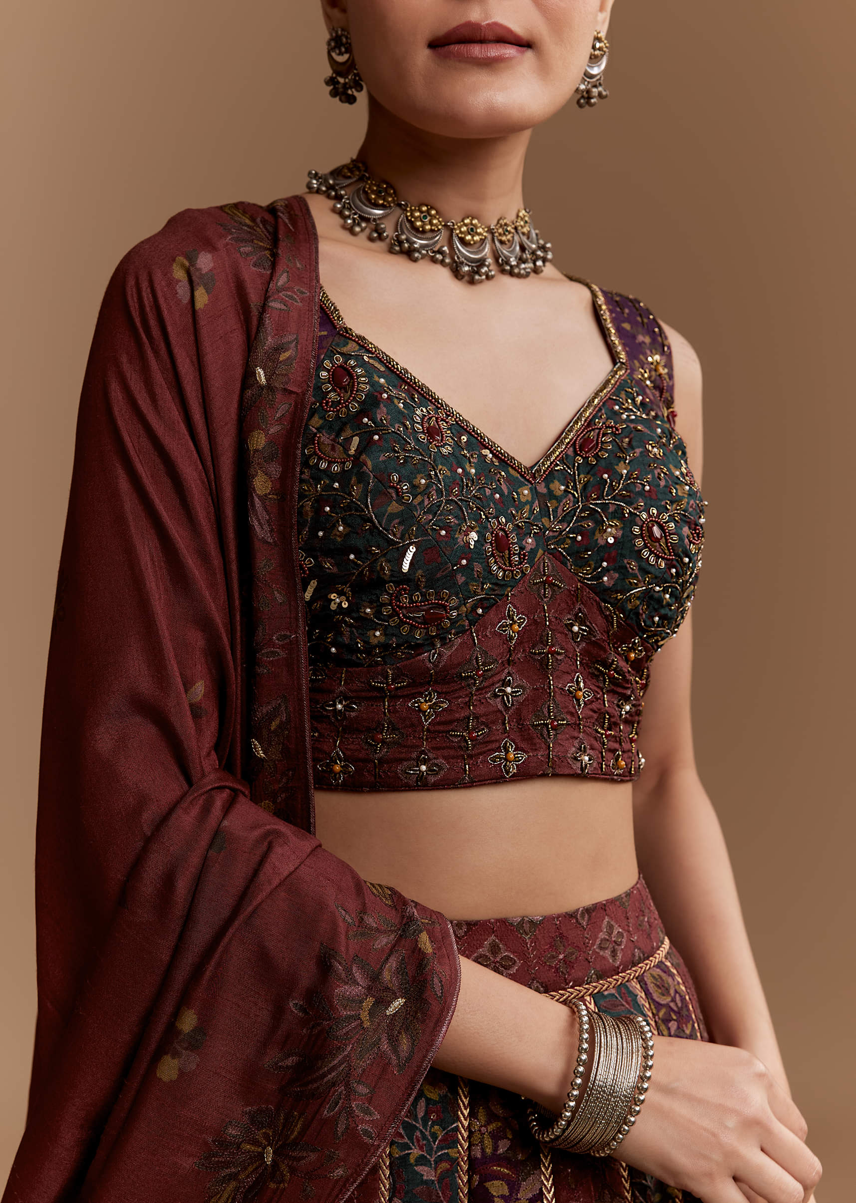 Multi Silk Bridesmaid Lehenga Set with Cutdana Embroidery