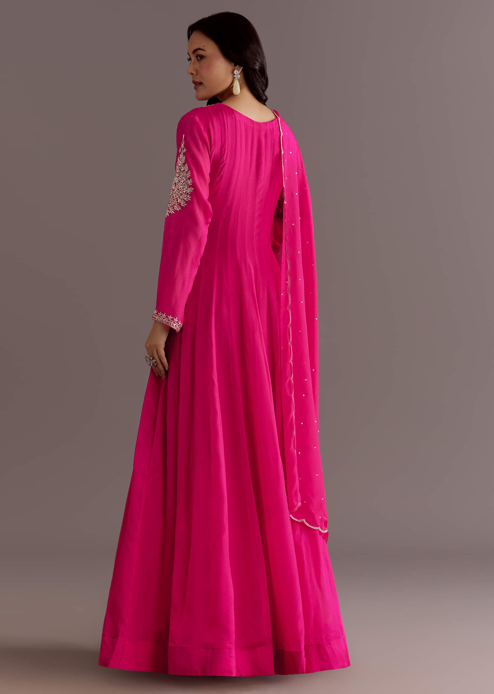 Pink Chinon Cutdana Embroidered Anarkali Dupatta Suit