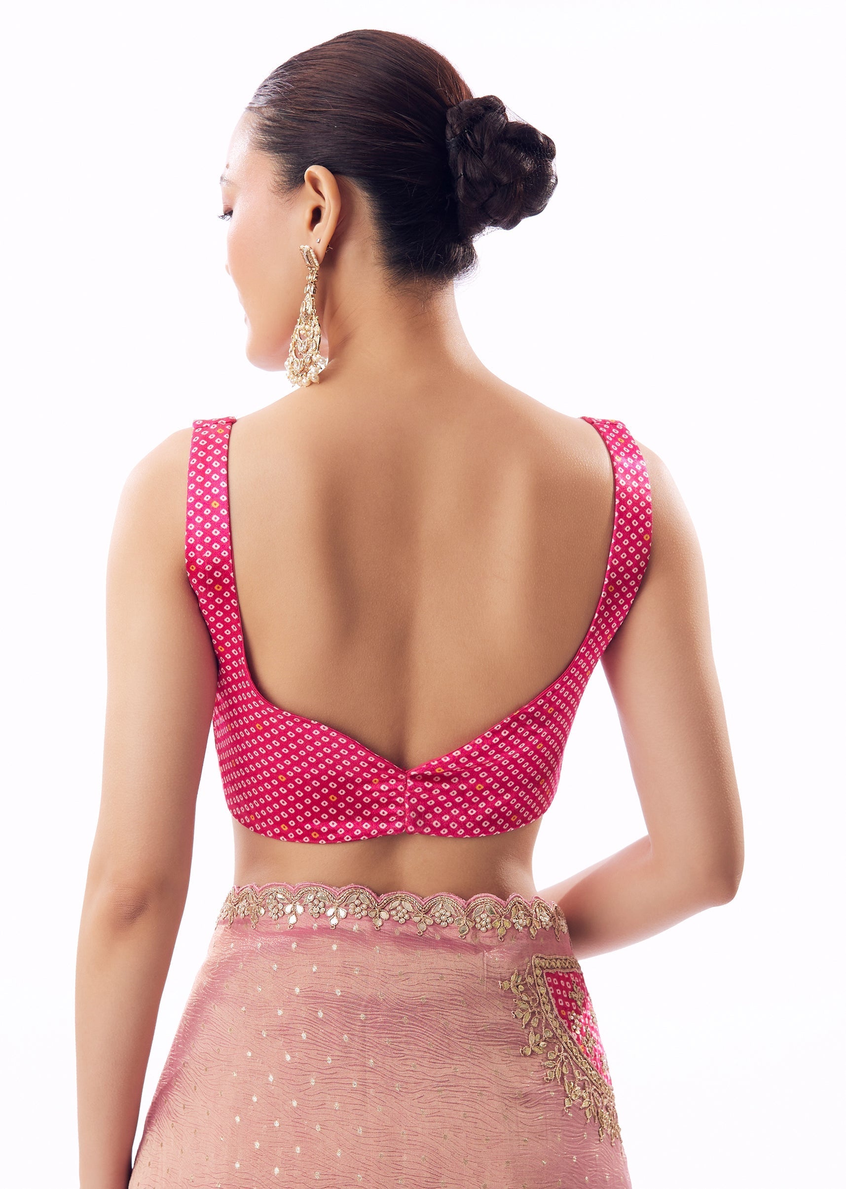 Pink Crushed Tissue Saree With Gota Zari Patchwork And Tassel Detail