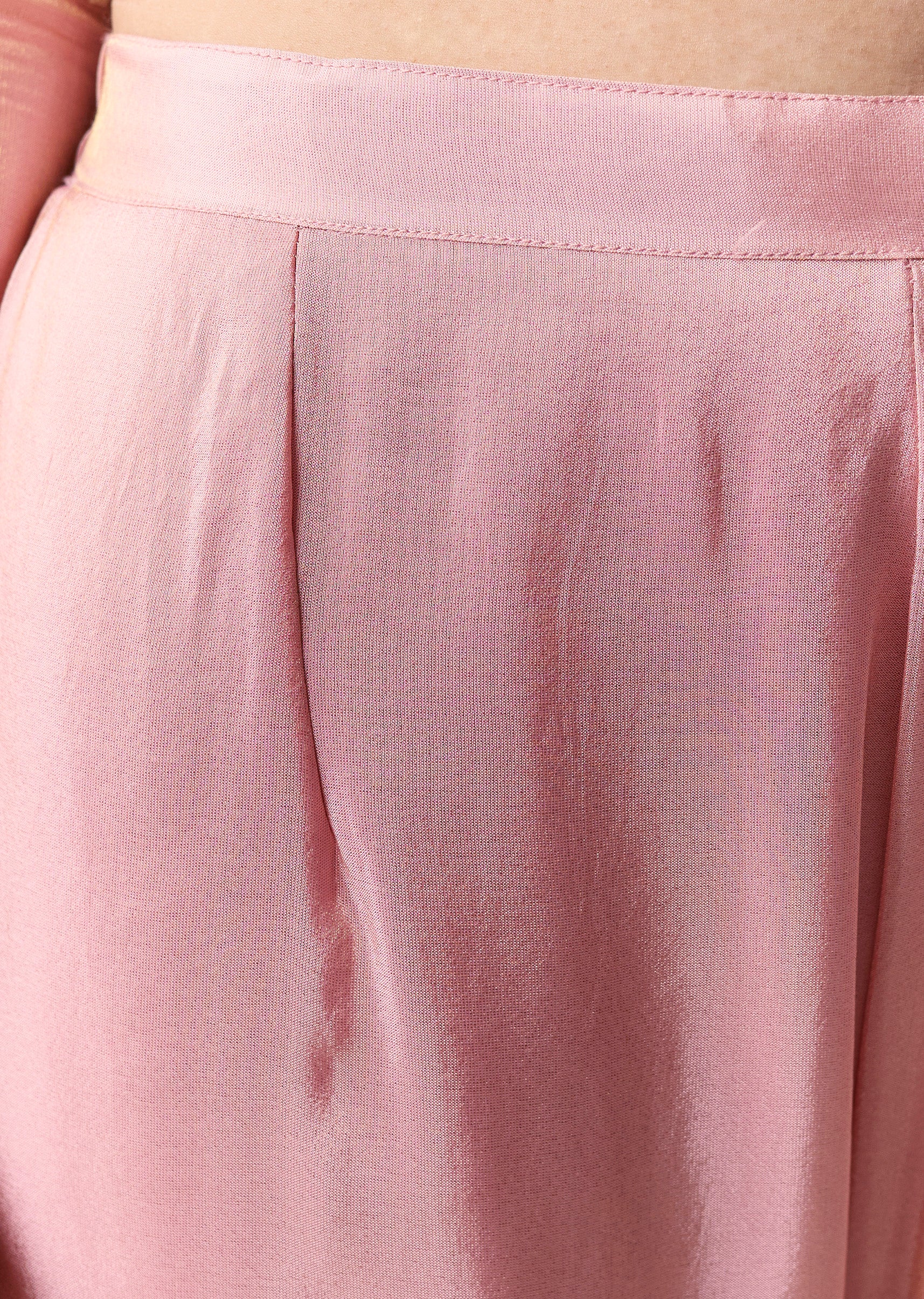 Pink Gotta Lace Tissue Anarkali Suit Set With Pant And Dupatta