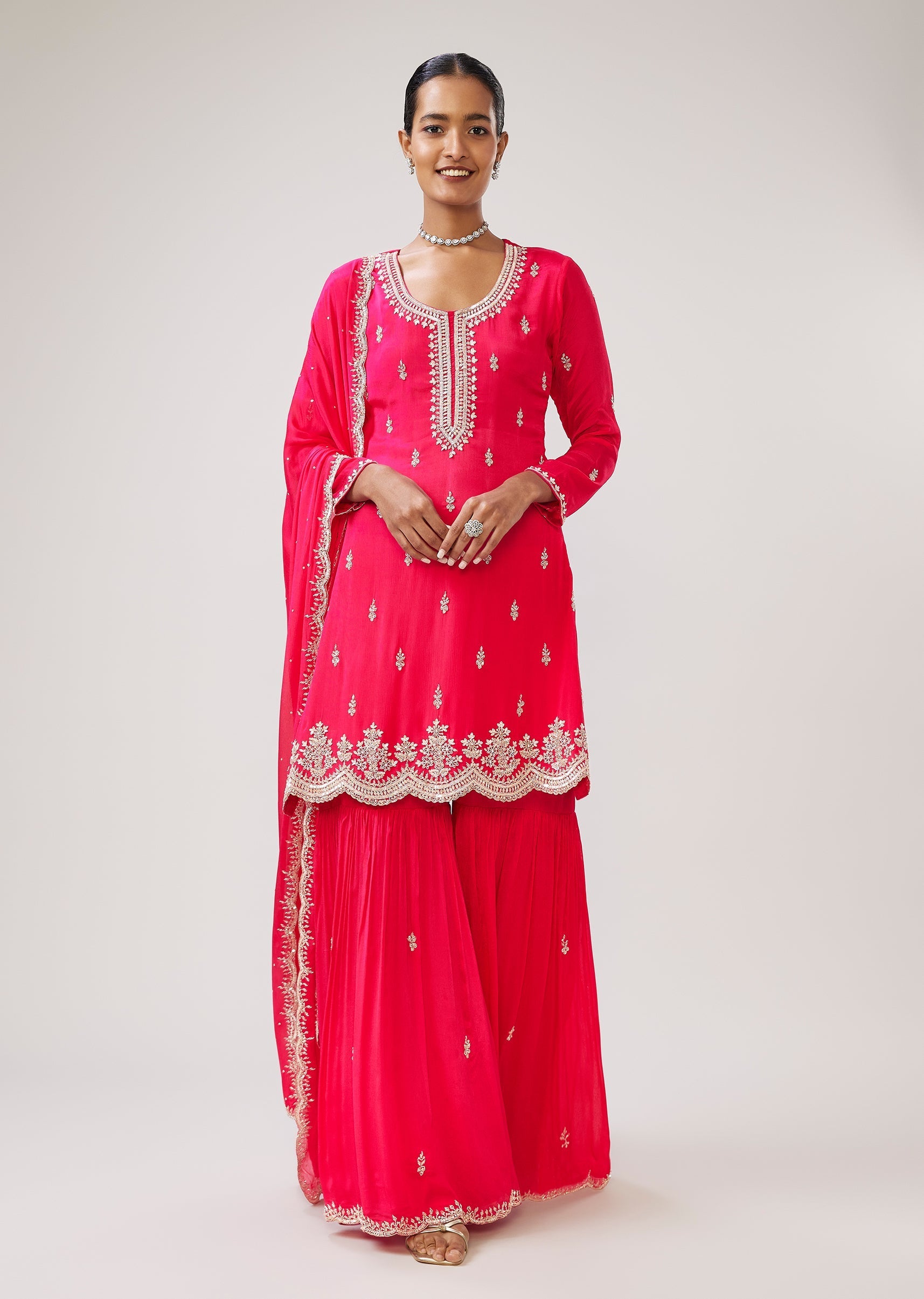 Pink Sequin Cut Dana Sharara Suit With Dupatta
