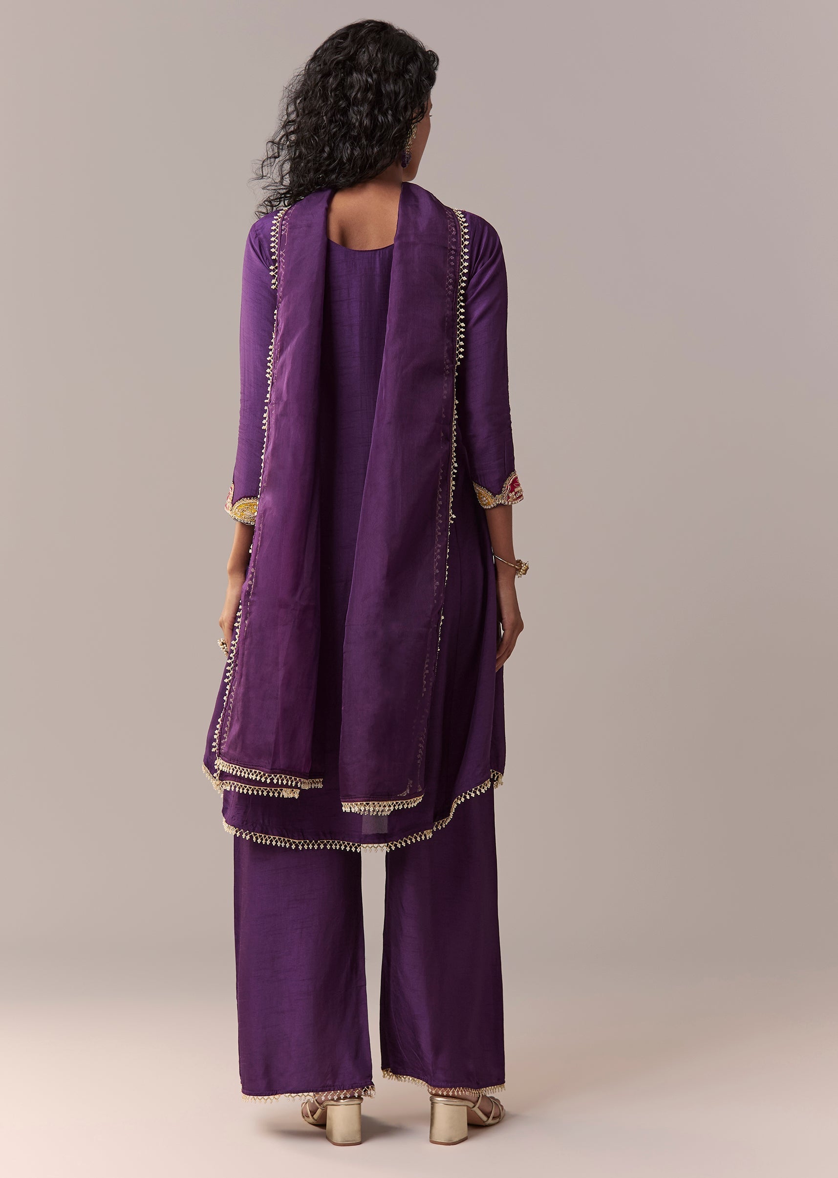 Purple Patchwork Zardosi & Thread Anarkali Set With Dupatta