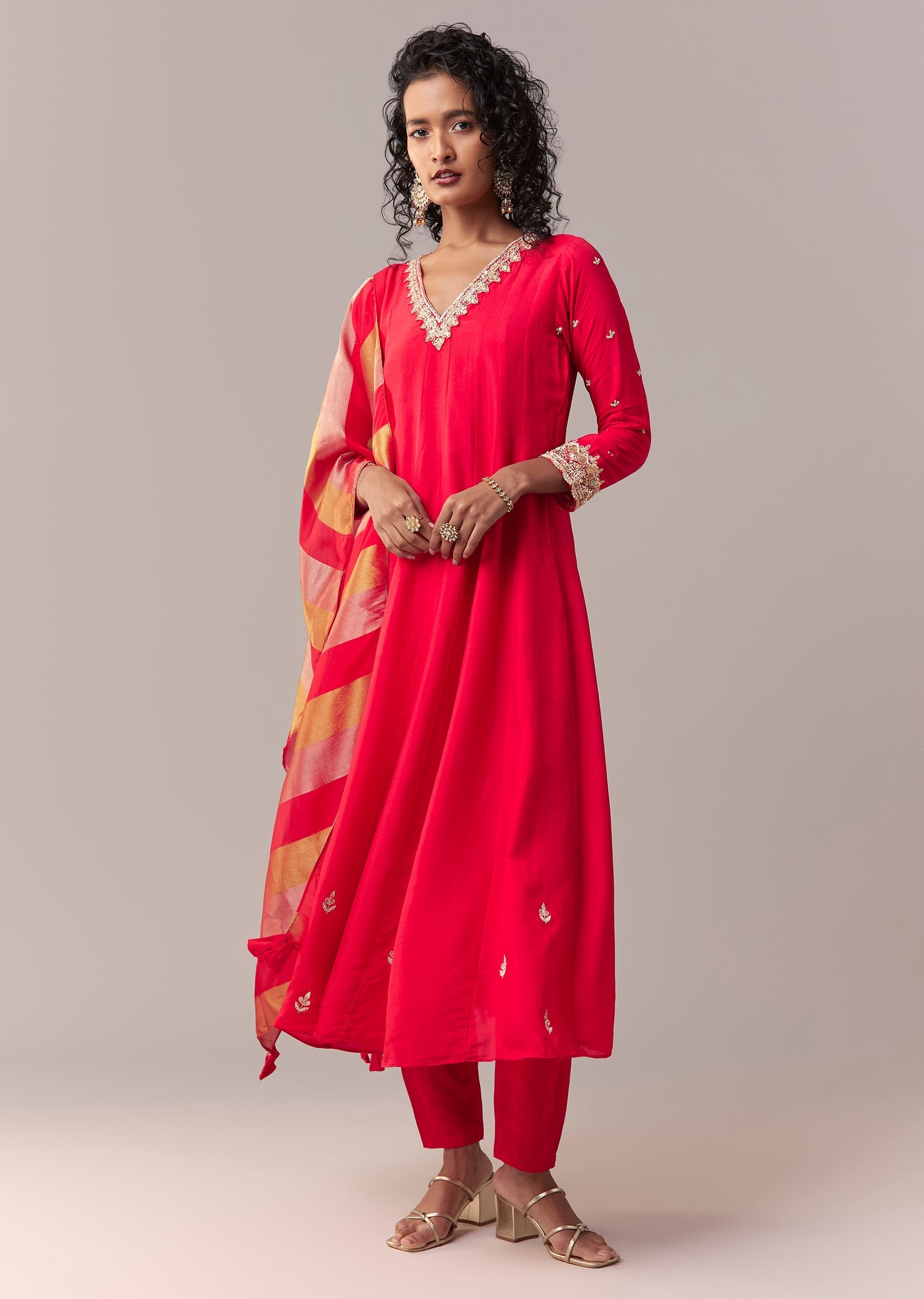 Rani Pink Gotta & Zardosi Anarkali Set With Dupatta