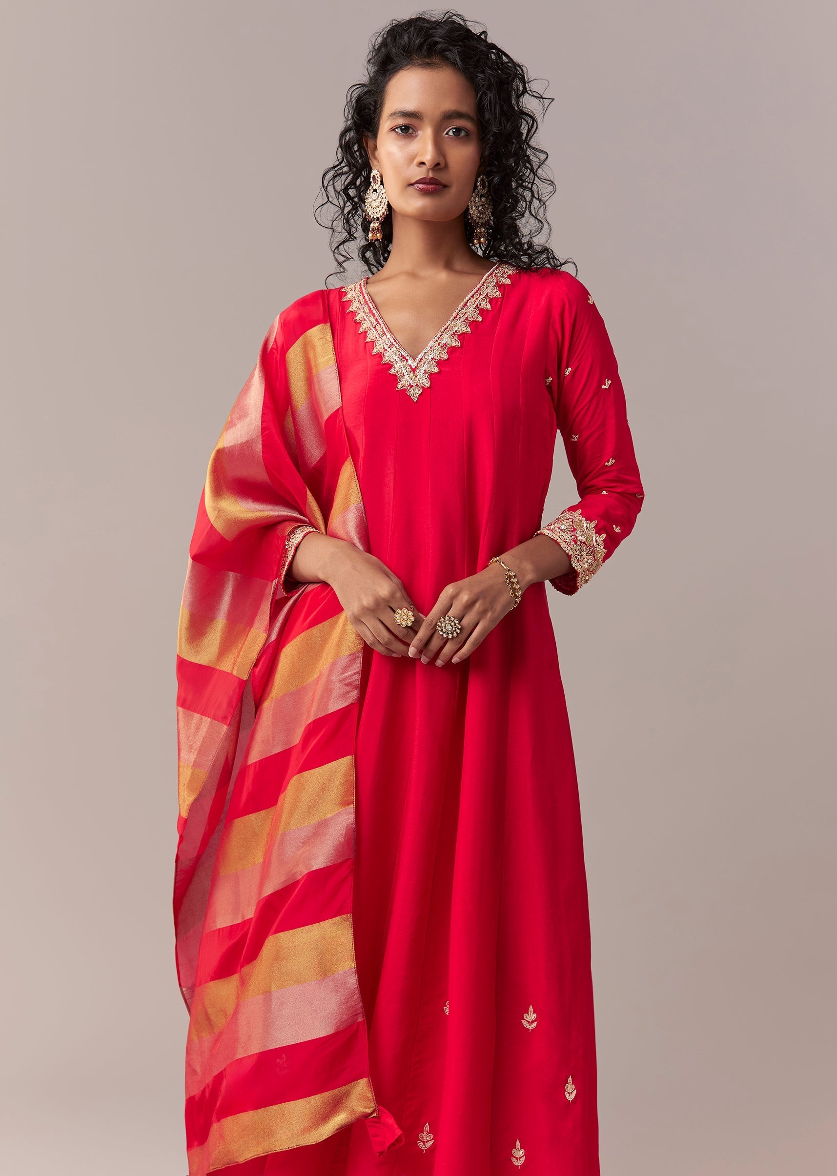 Rani Pink Gotta & Zardosi Anarkali Set With Dupatta