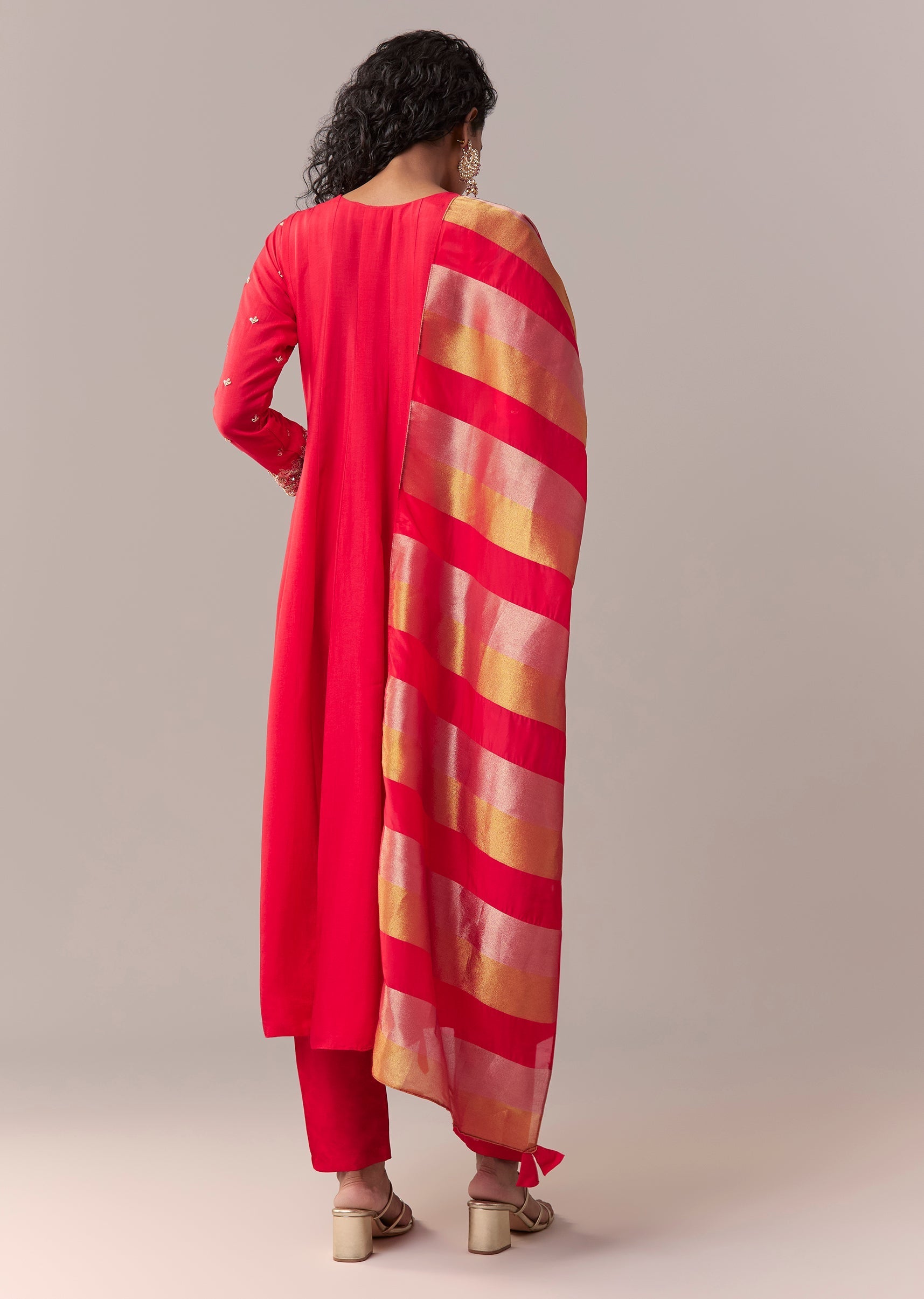 Rani Pink Gotta & Zardosi Anarkali Set With Dupatta