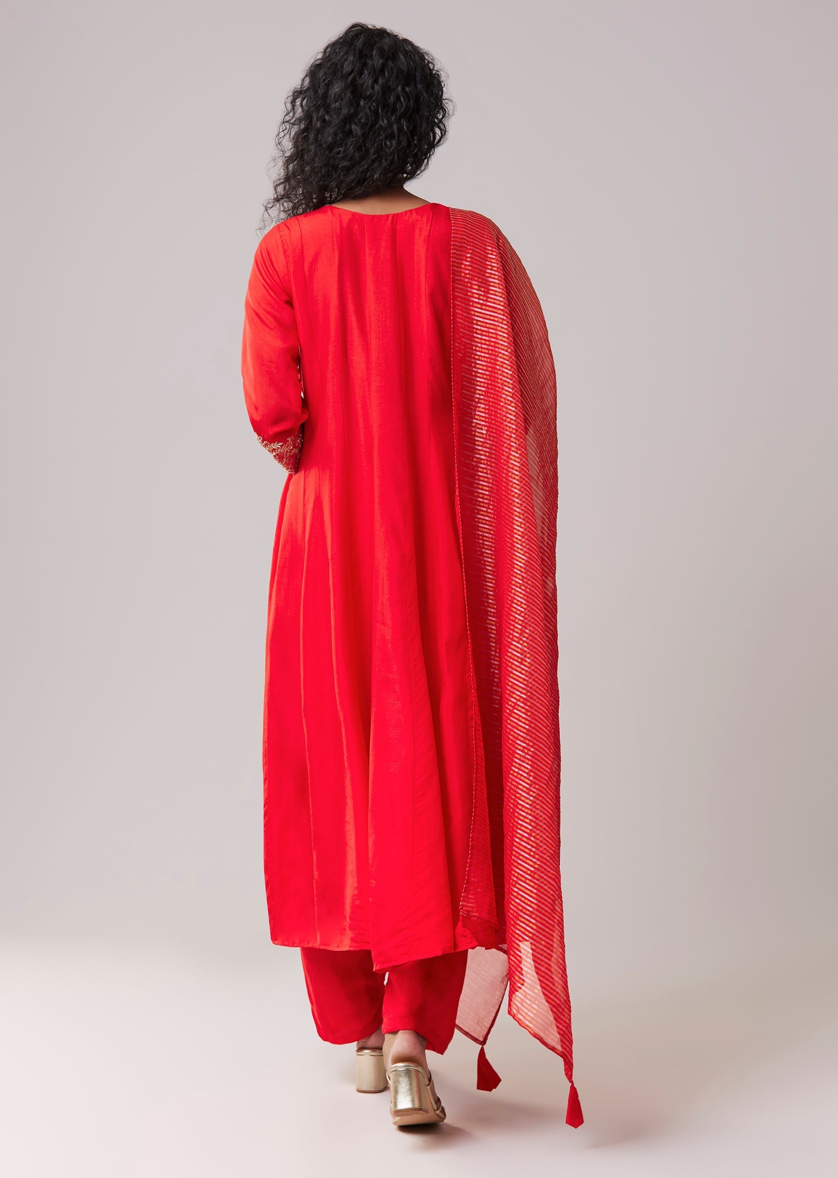 Red Silk Cutdana Work Anarkali Set