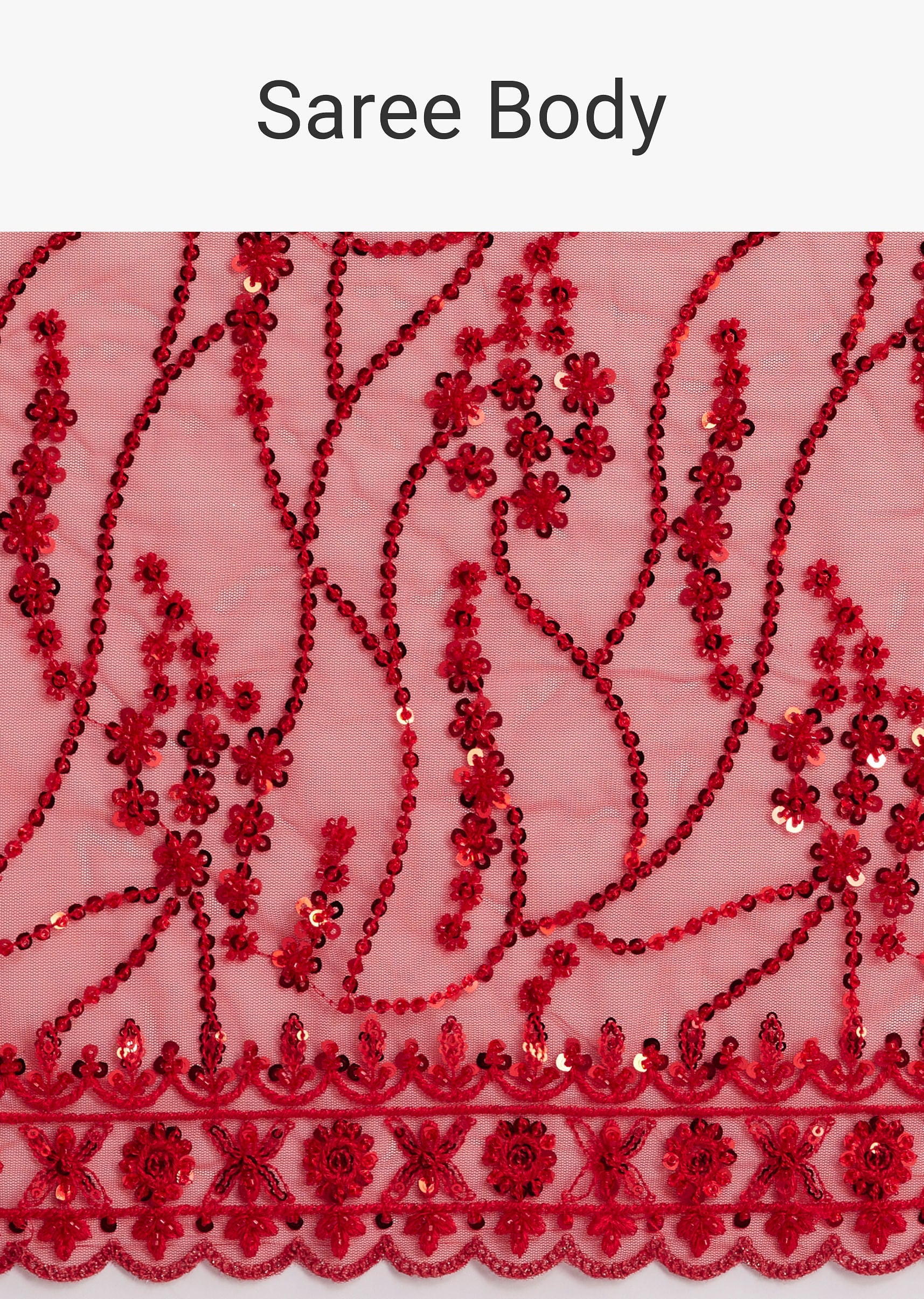 Red Net Saree With Sequins And Stone Detailing