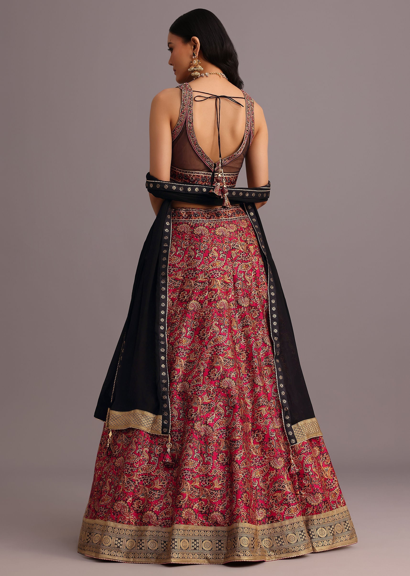 Red Printed Zari Embroidered Lehenga Choli With Dupatta