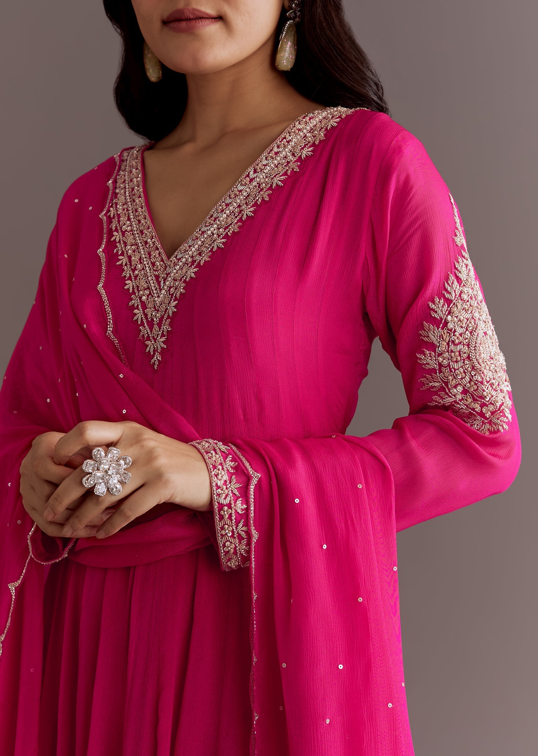 Pink Chinon Cutdana Embroidered Anarkali Dupatta Suit