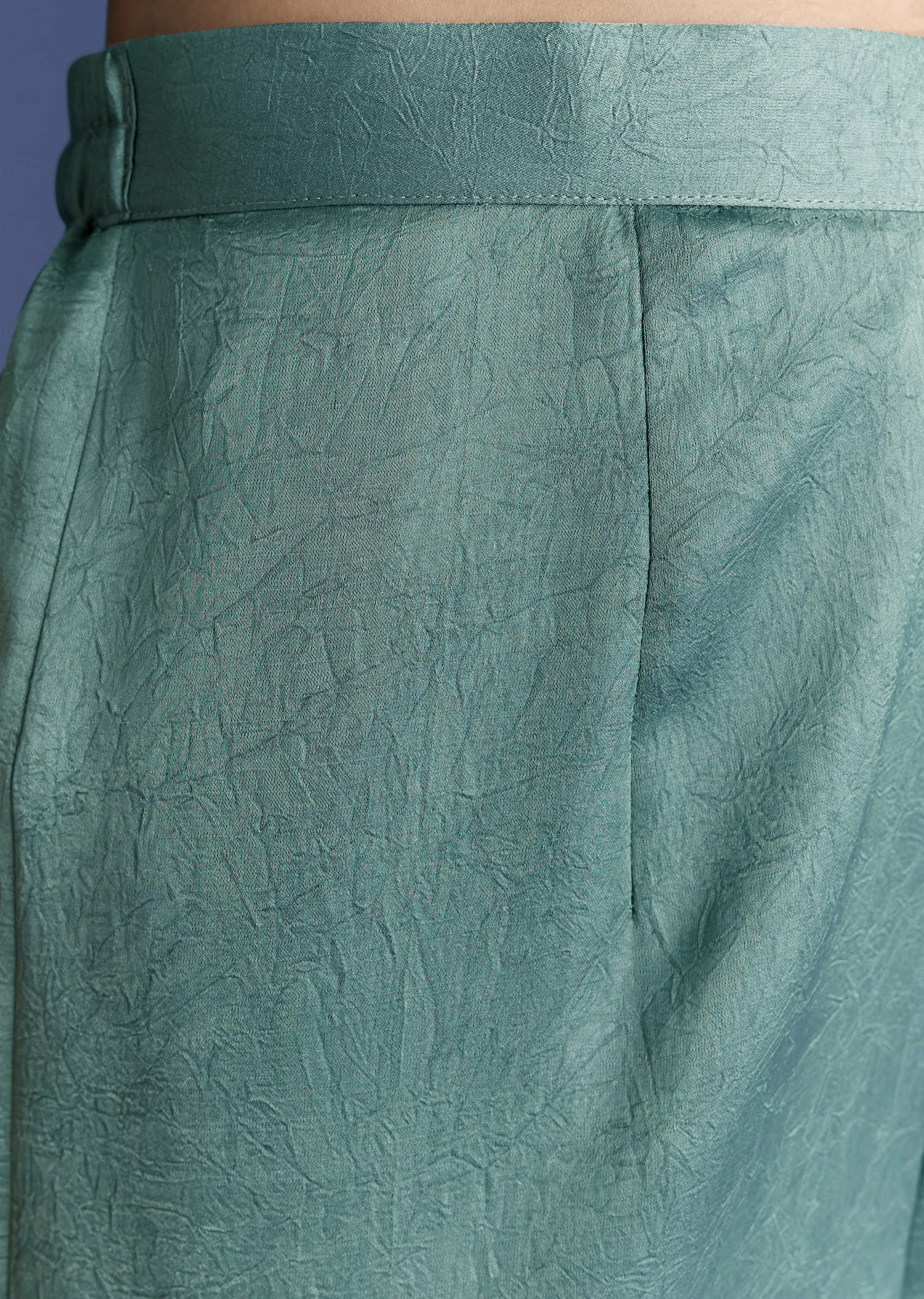 Aqua Green Crush Silk Kurta Set With Resham And Beads Work