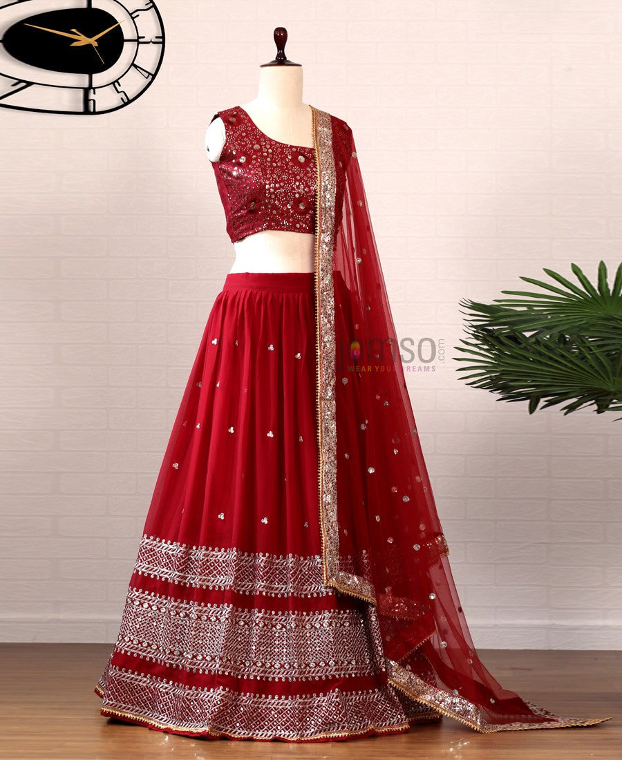 VF - Ineffable Maroon Georgette Sequence Lehenga Choli