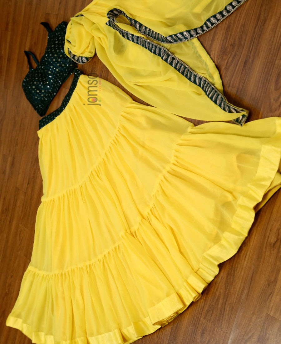 Yellow Georgette Frill Lehenga Choli