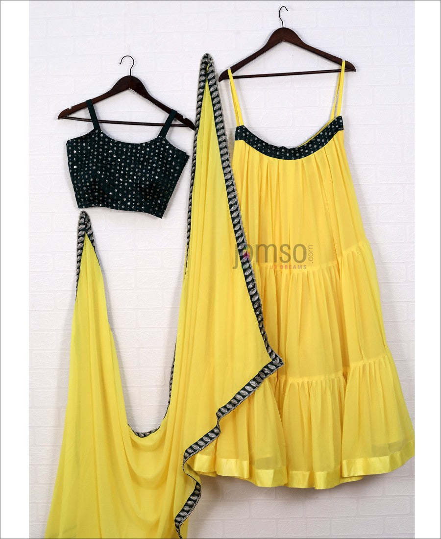 Georgette Frill Lehenga Yellow Colored Choli