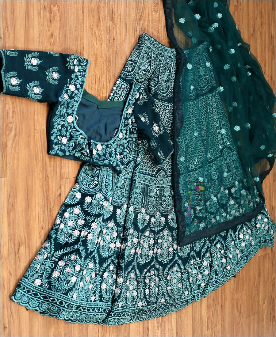 Green Sequence Emroidery Work Lehenga Choli