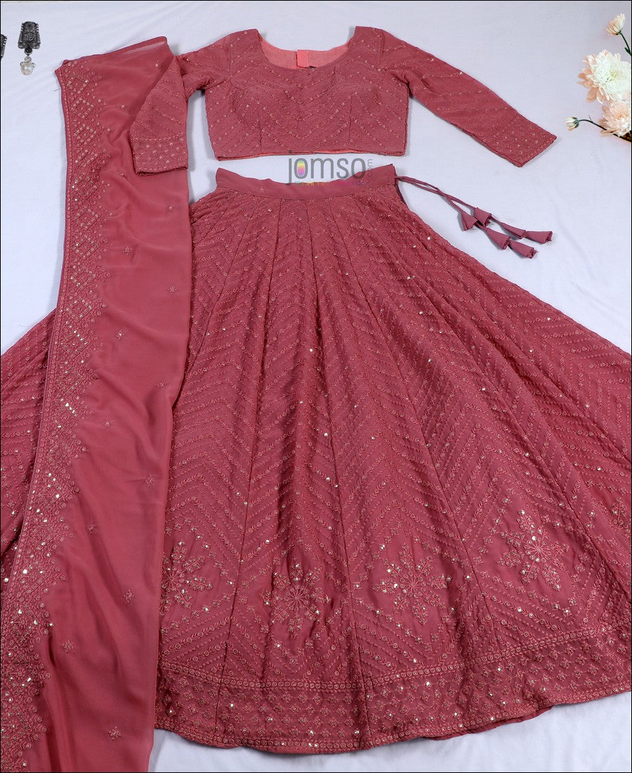 Pink Color Georgette Party Wear Lehenga Choli