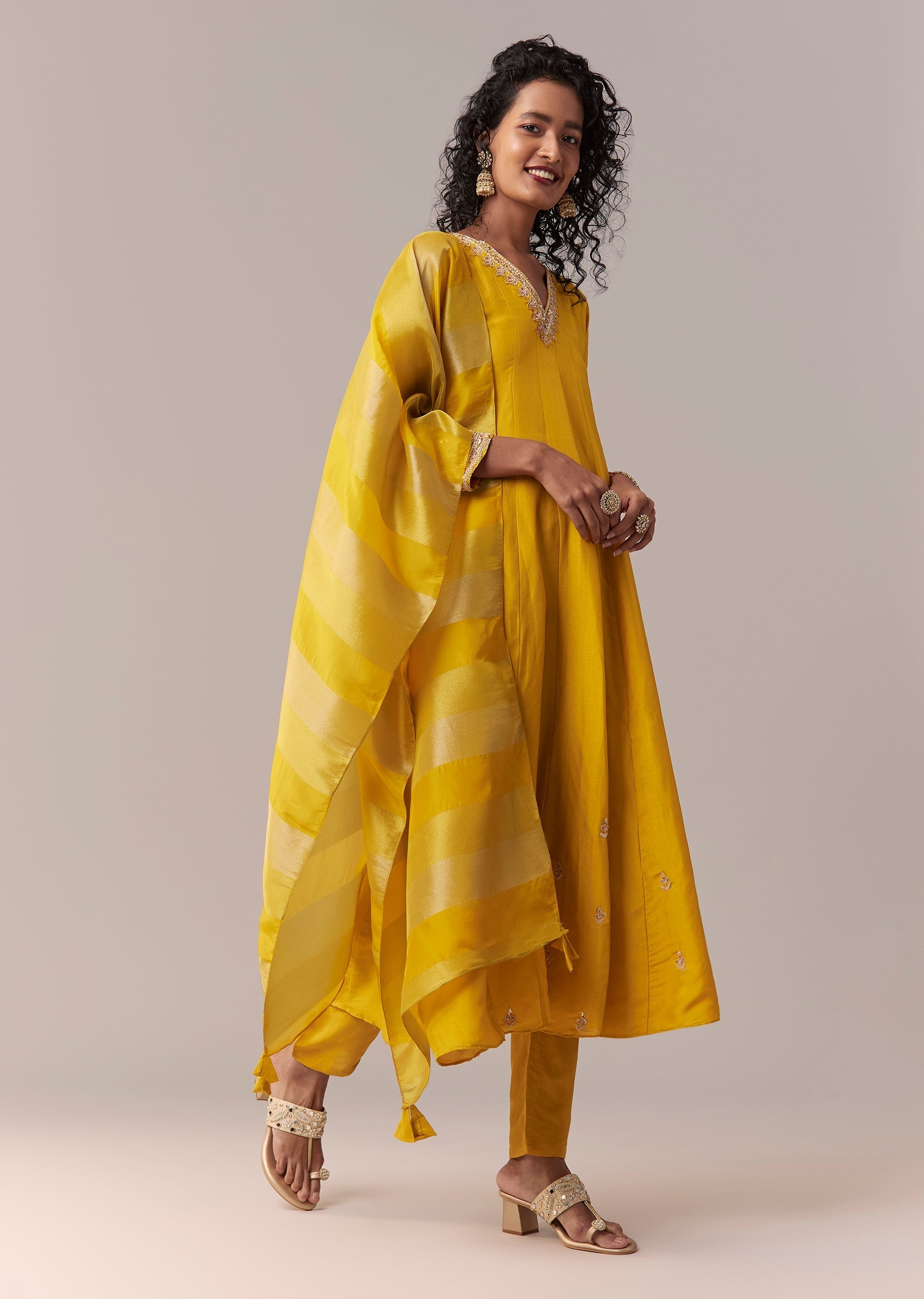 Yellow Gotta & Zardosi Anarkali Set With Dupatta