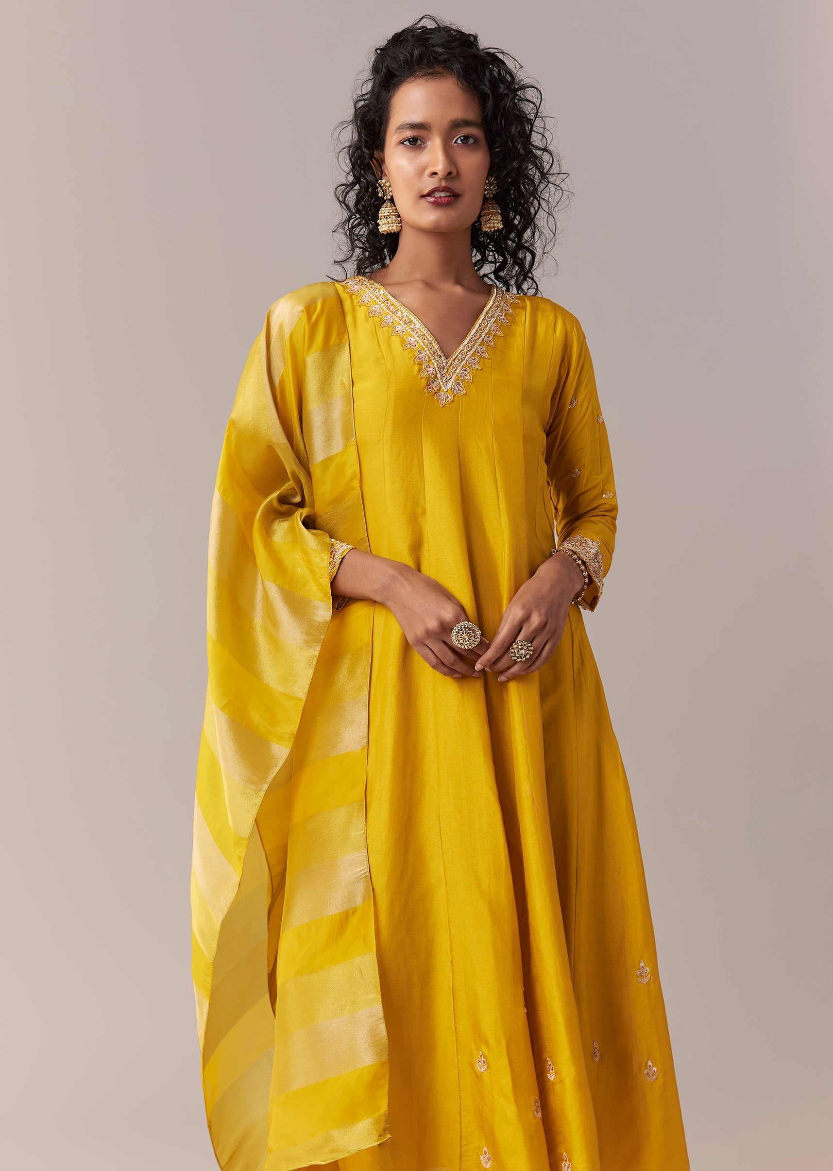 Yellow Gotta & Zardosi Anarkali Set With Dupatta