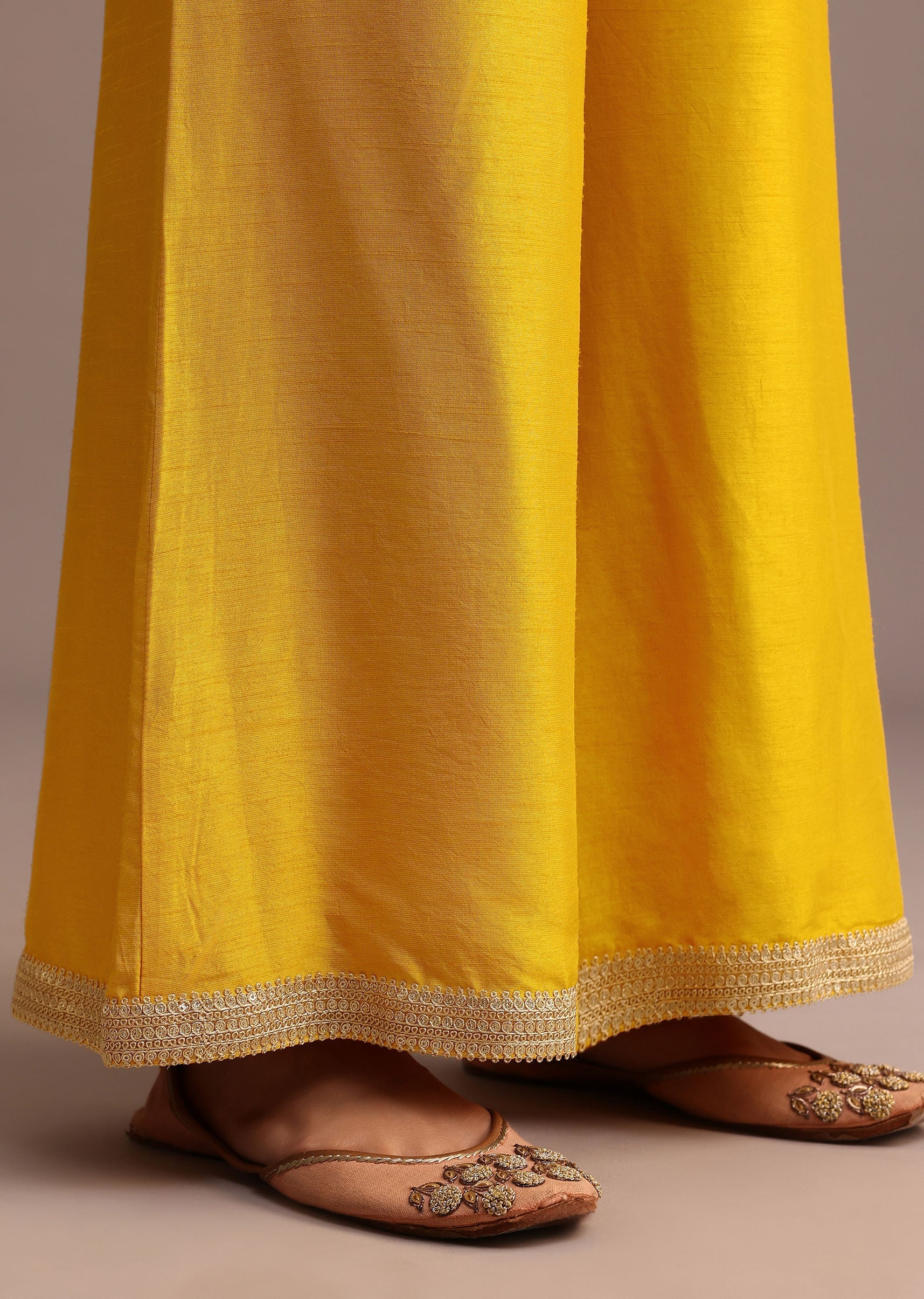 Yellow Brocade Weave Anarkali Set With Dupatta