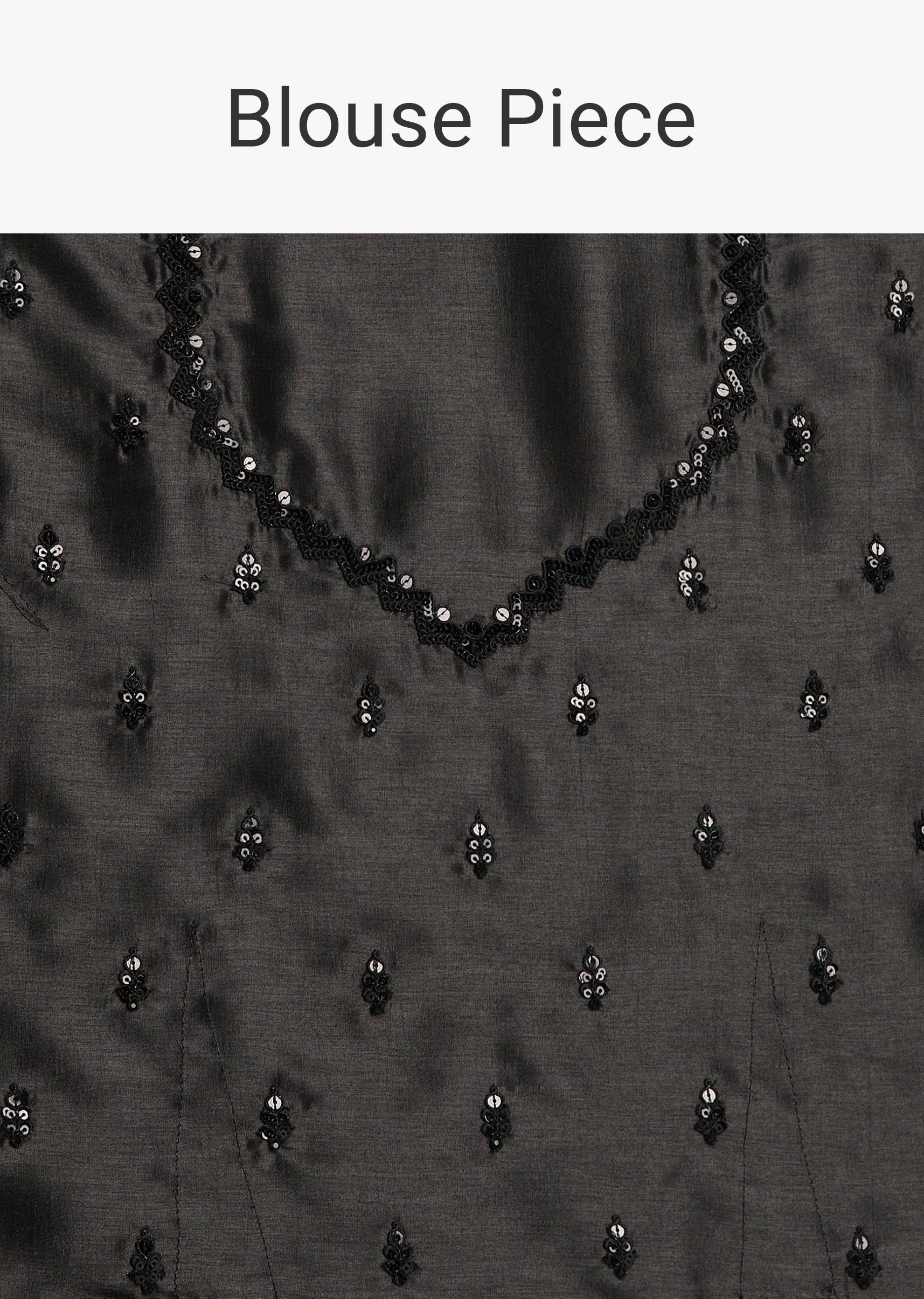 Black Floral Printed Satin Saree With Sequins Lace Border
