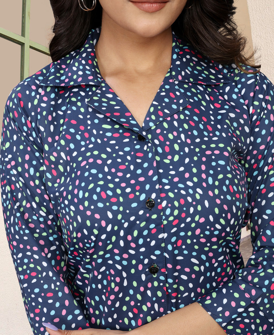 Pretty Blue Color Polka Dots Printed Co-Ord Set