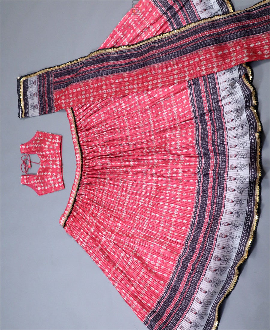 Party Wear Silk Printed Pink Colored Lehenga Choli