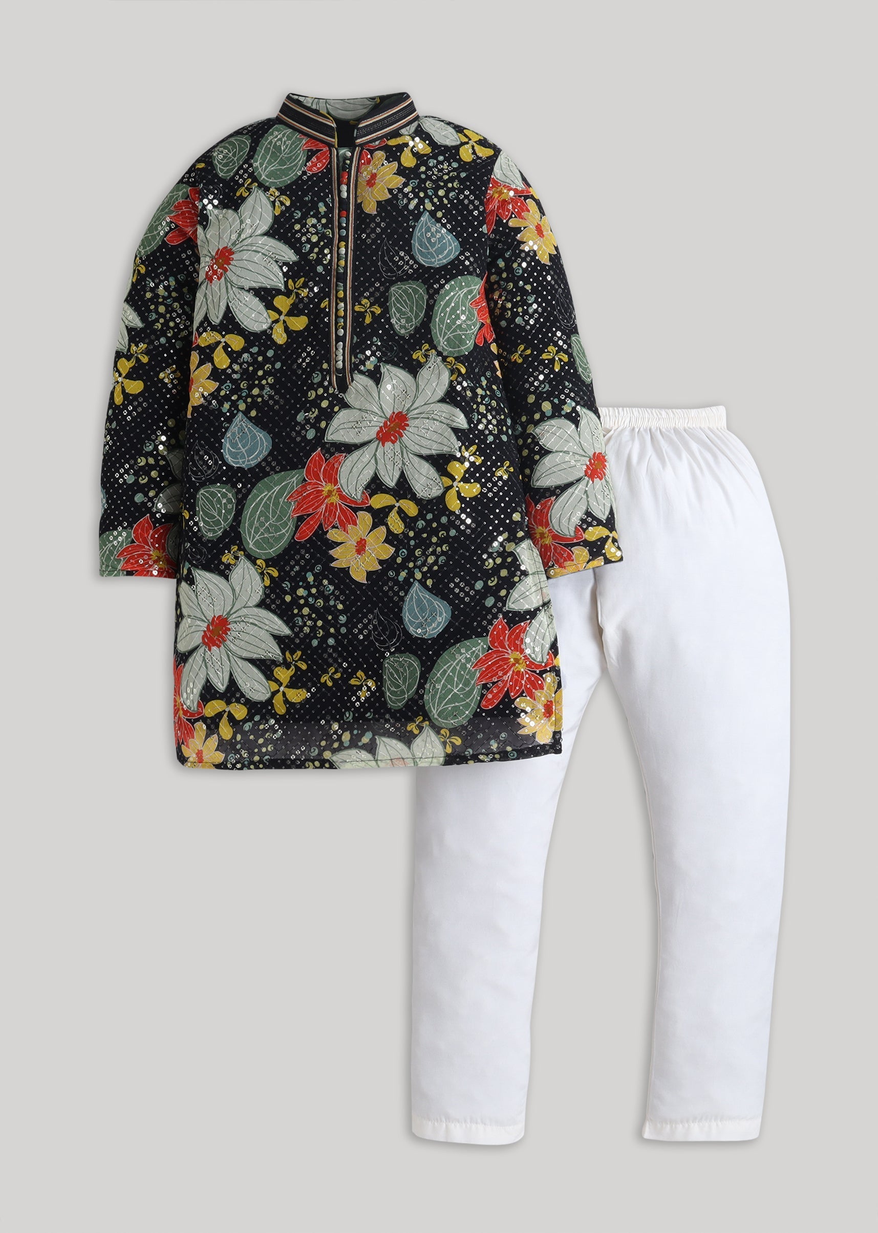 Black Floral Georgette Kurta Set With Sequin Work